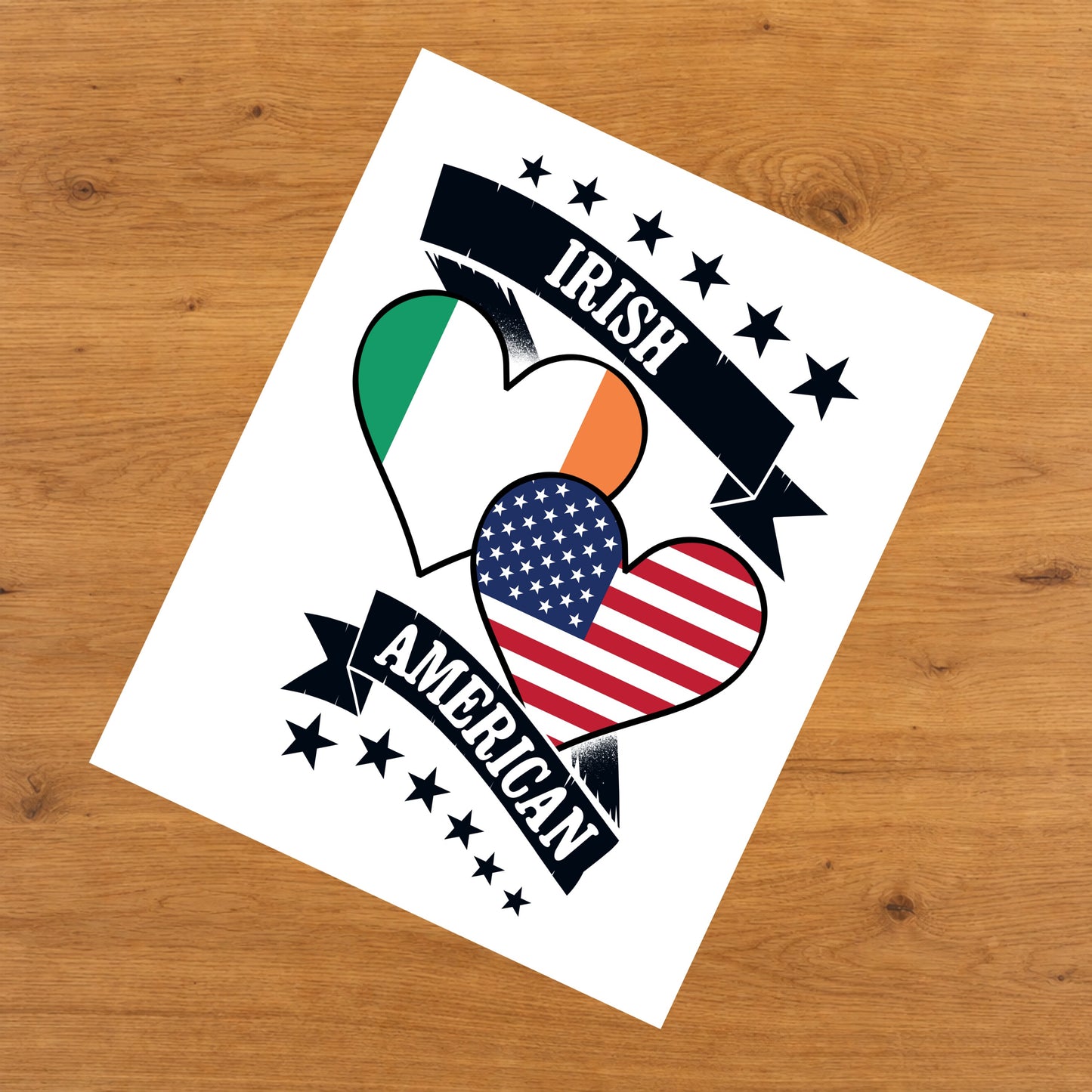 Irish American Heart Flags Ireland America 8"x10" Wall Art Print