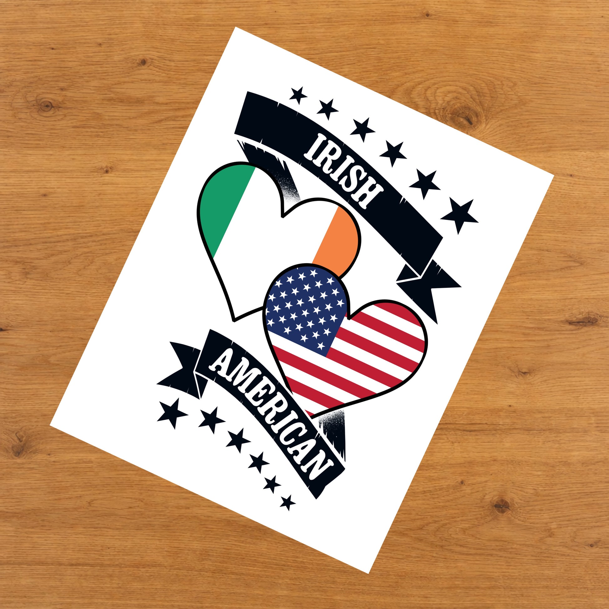 Irish American Heart Flags Ireland America 8"x10" Wall Art Print