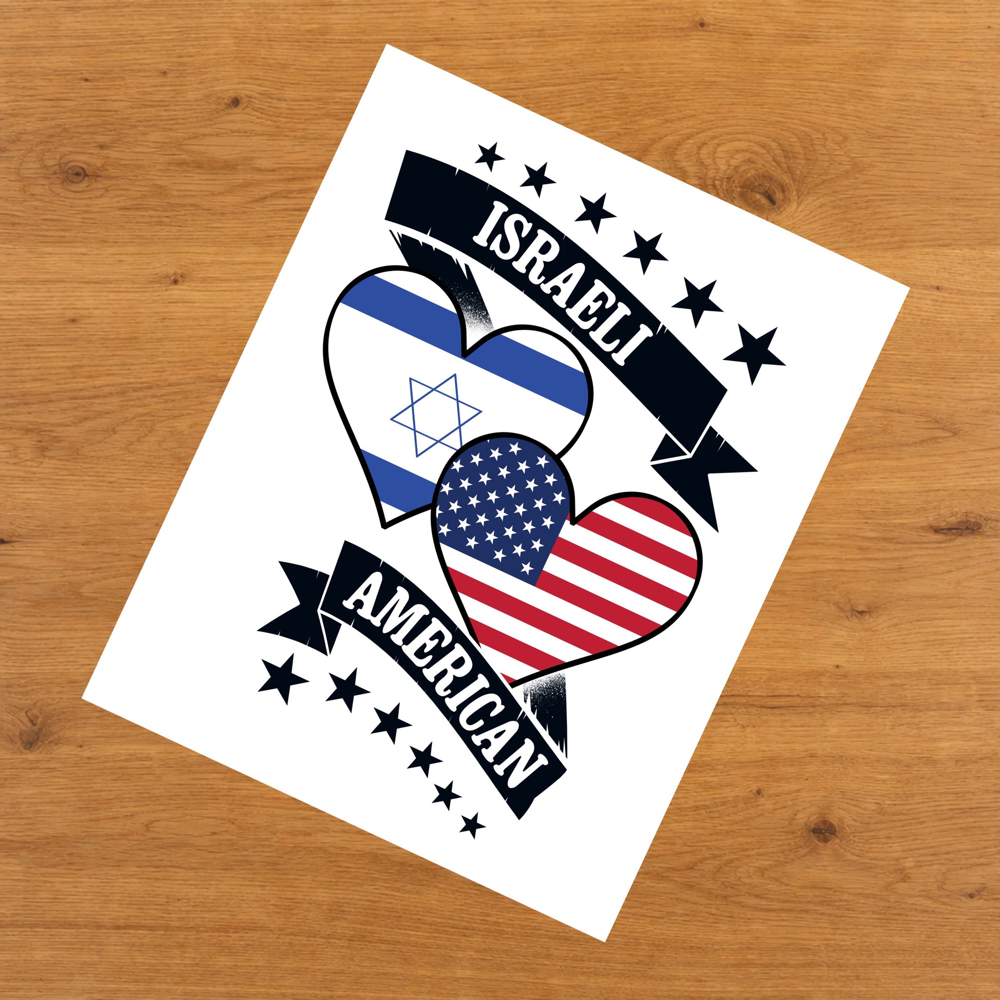 Israeli American Heart Flags Israel America 8"x10" Wall Art Print