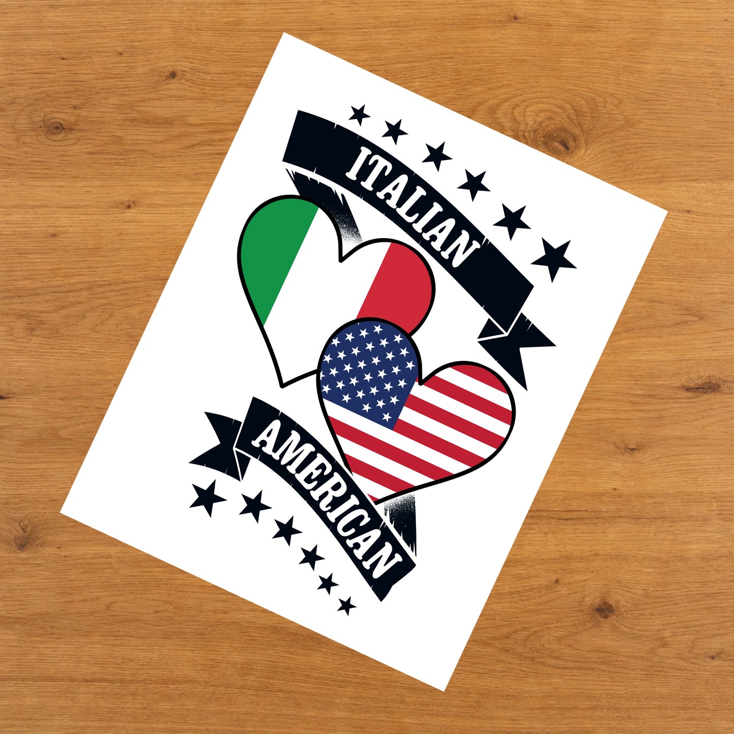 Italian American Heart Flags Italy America 8"x10" Wall Art Print