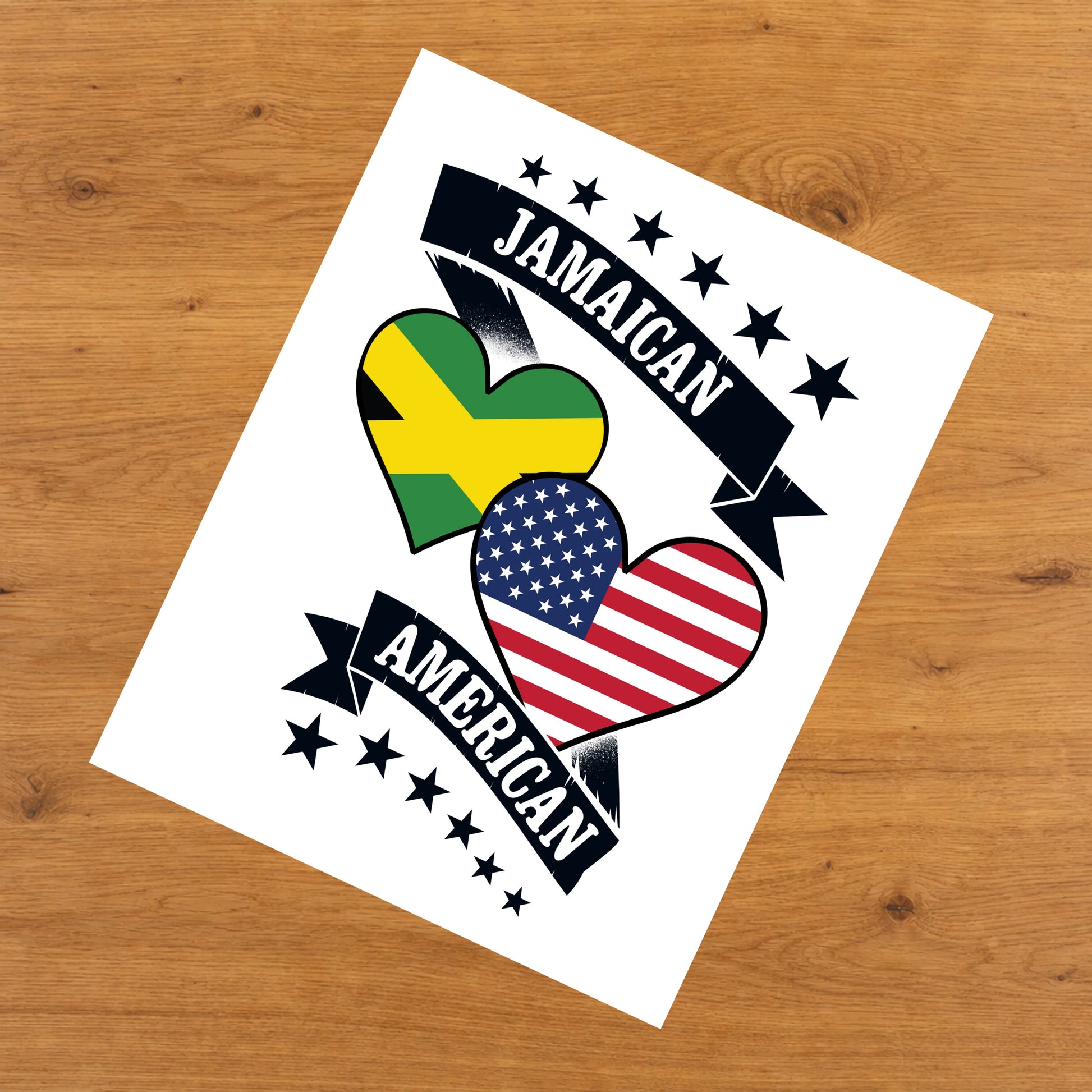 Jamaican American Heart Flags Jamaica America 8"x10" Wall Art Print