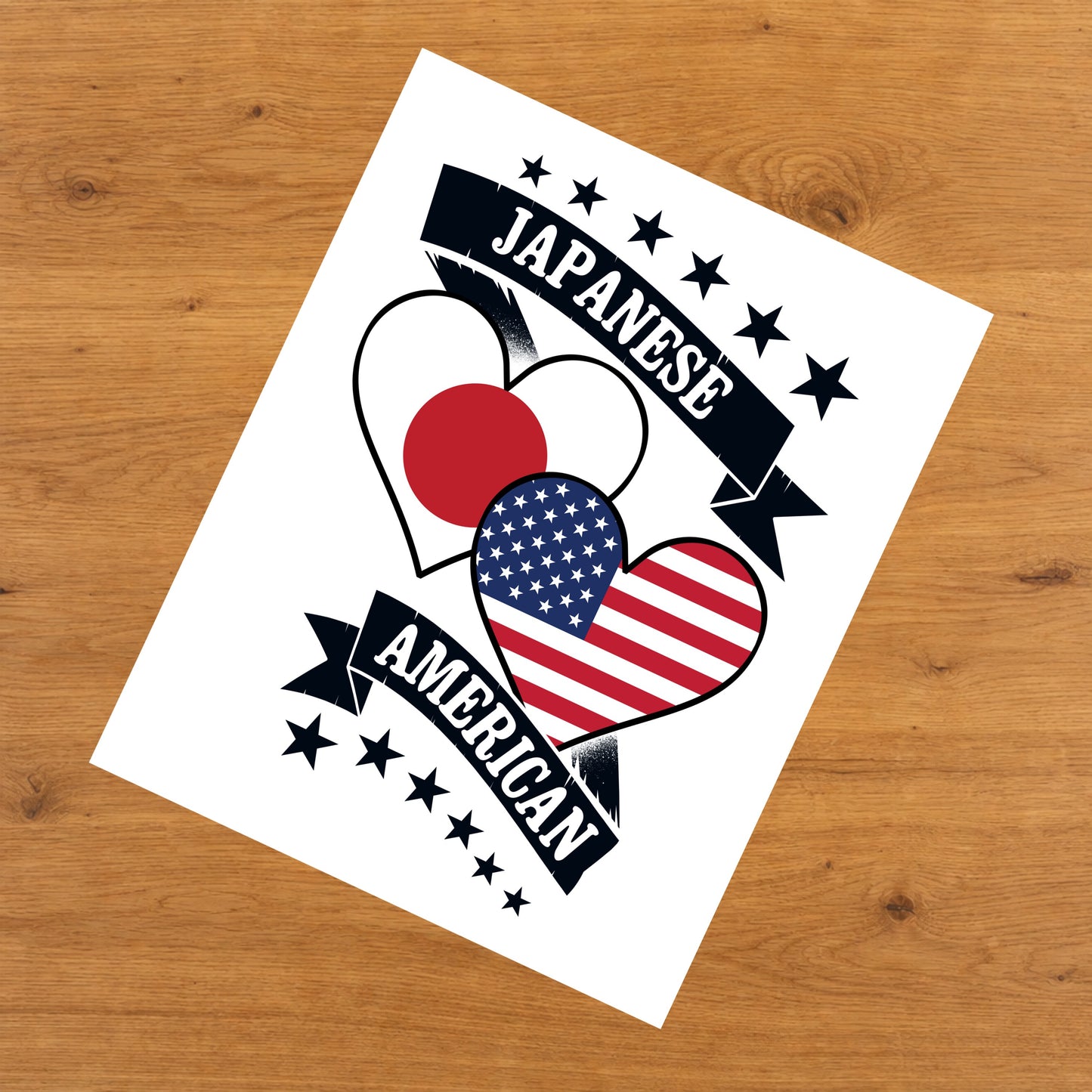 Japanese American Heart Flags Japan America 8"x10" Wall Art Print