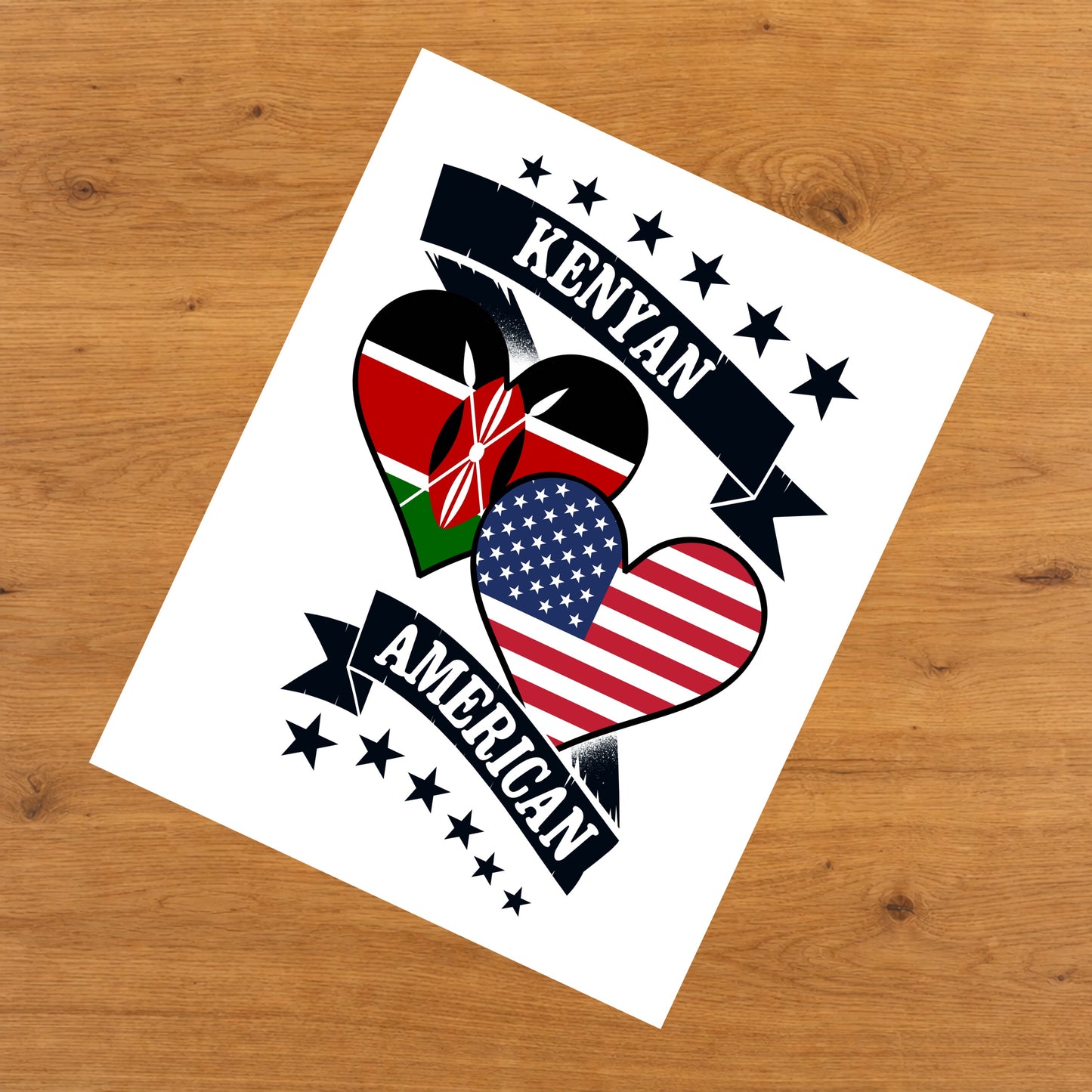 Kenyan American Heart Flags Kenya America 8"x10" Wall Art Print