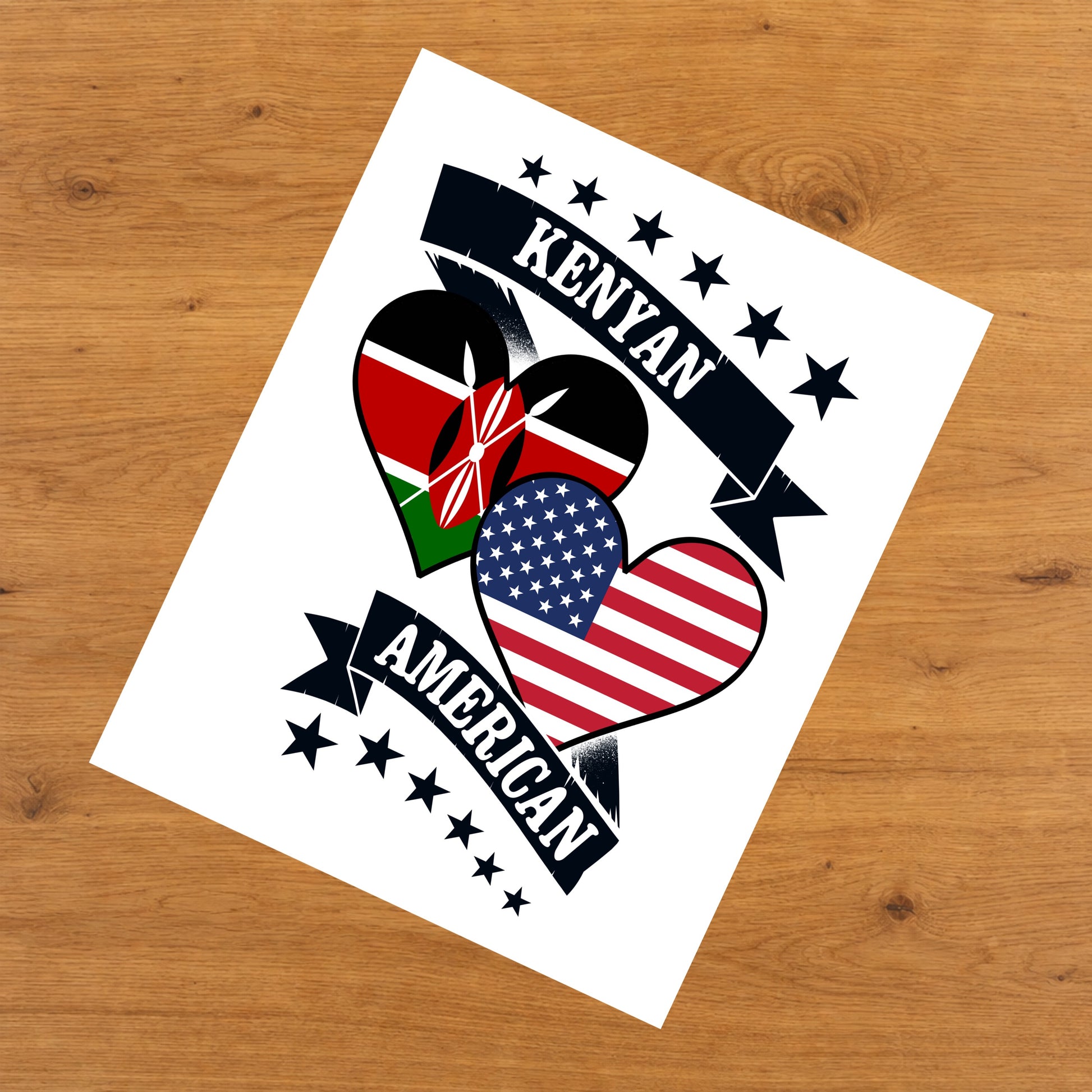 Kenyan American Heart Flags Kenya America 8"x10" Wall Art Print
