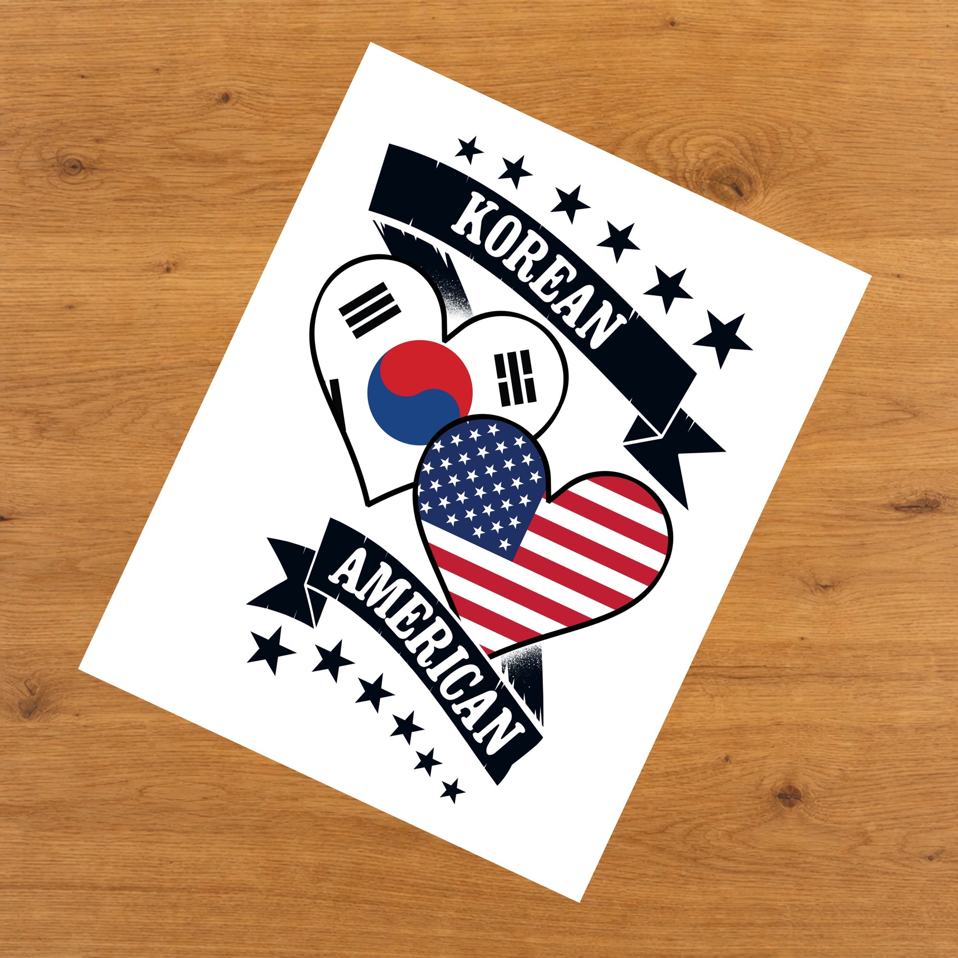 Korean American Heart Flags South Korea America 8"x10" Wall Art Print