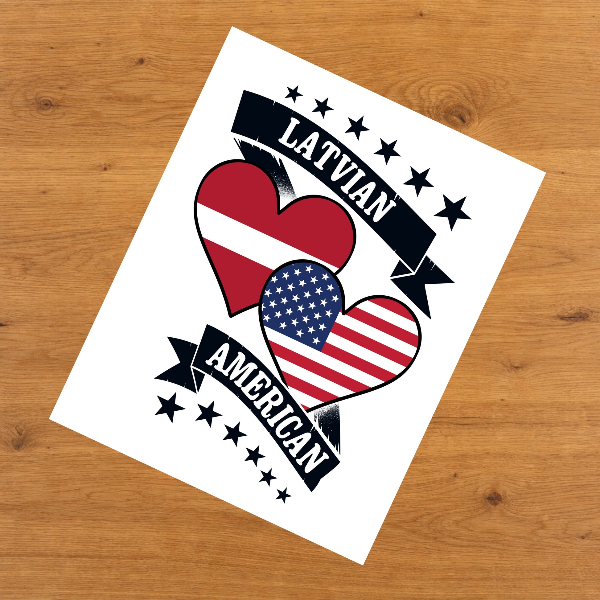 Latvian American Heart Flags Latvia America 8"x10" Wall Art Print