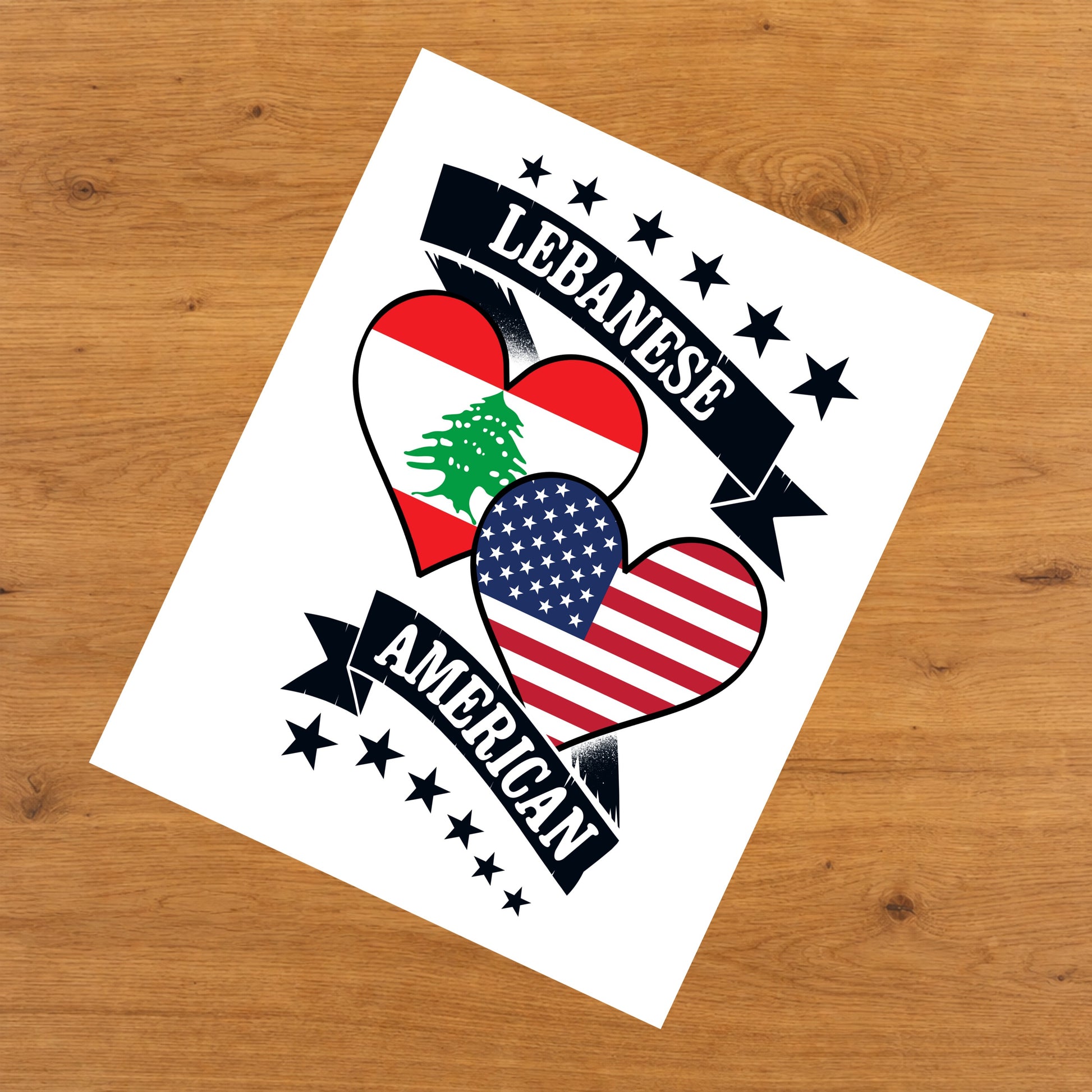 Lebanese American Heart Flags Lebanon America 8"x10" Wall Art Print