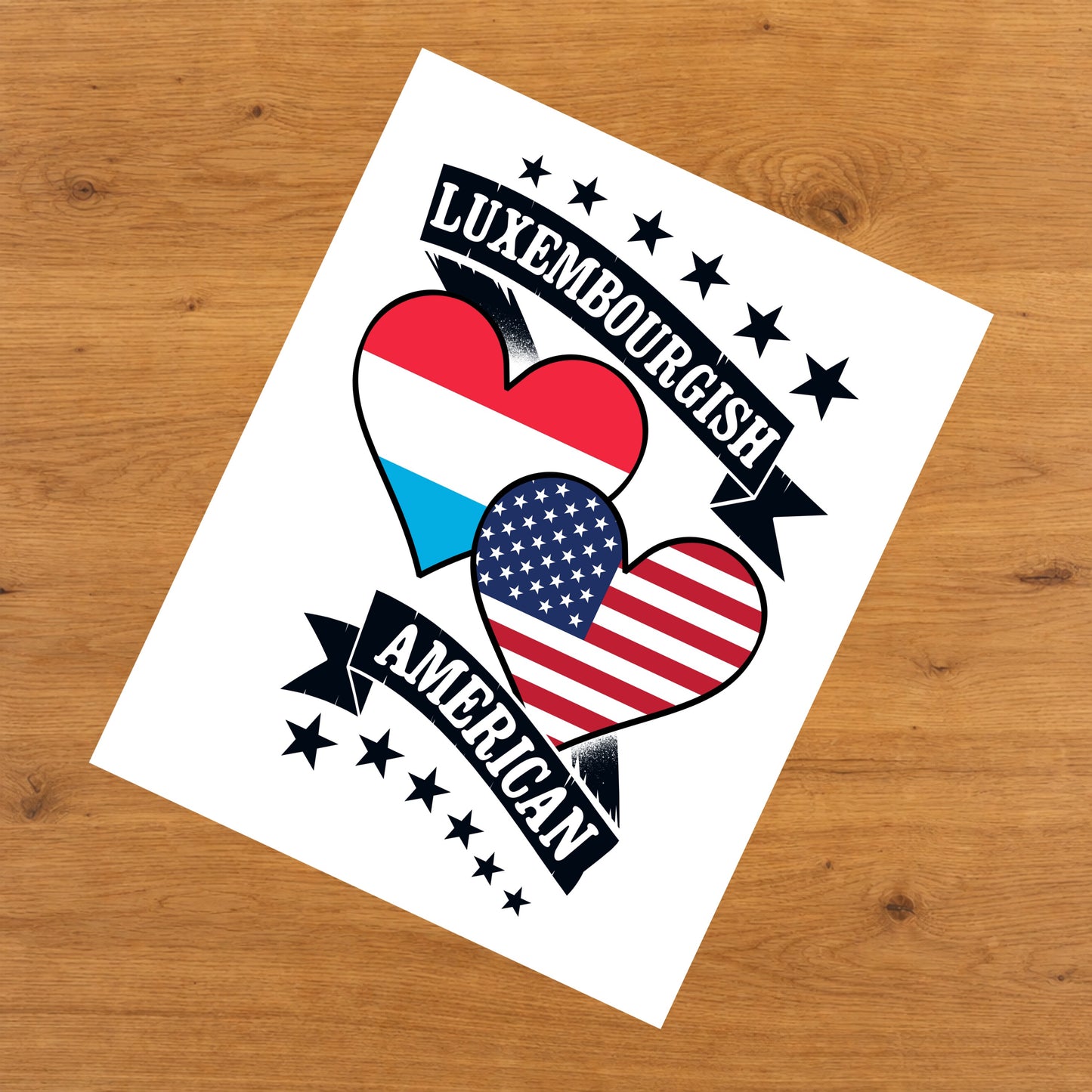Luxembourgish American Heart Flags Luxembourg America 8"x10" Wall Art Print