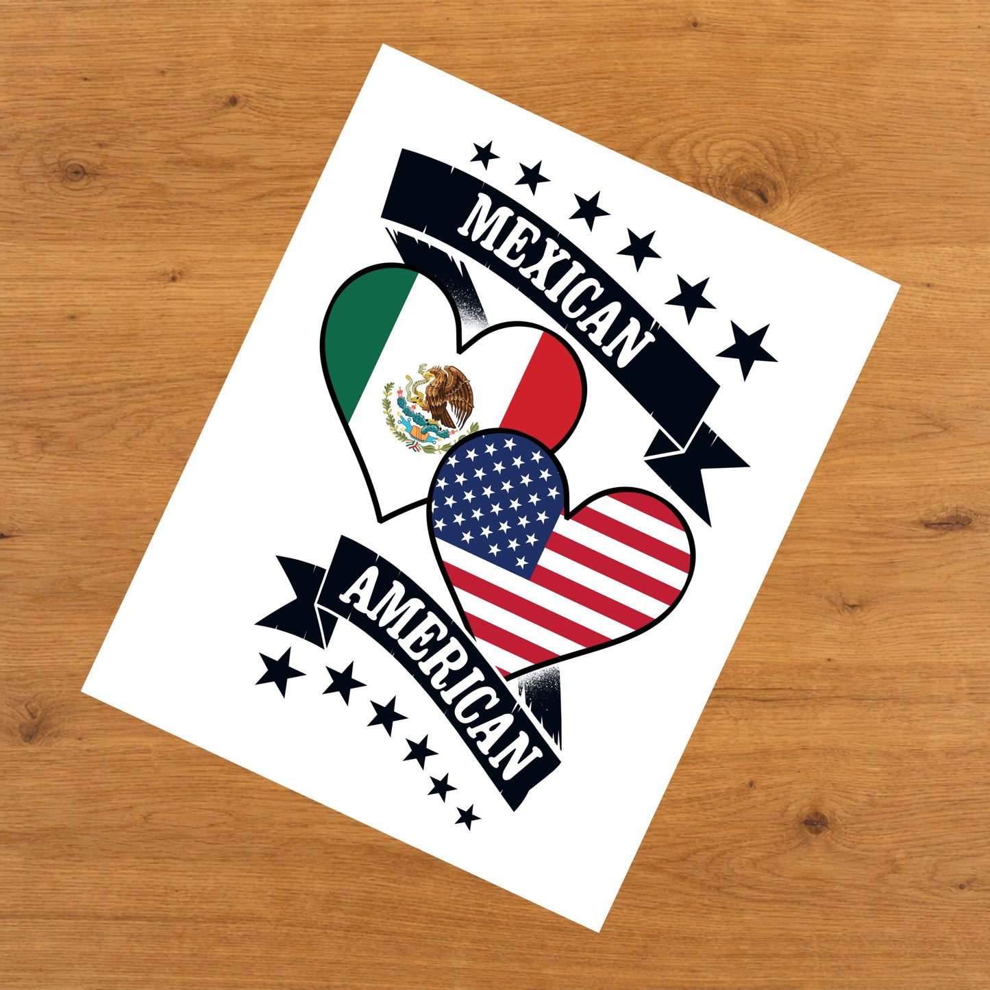 Mexican American Heart Flags Mexico America 8"x10" Wall Art Print
