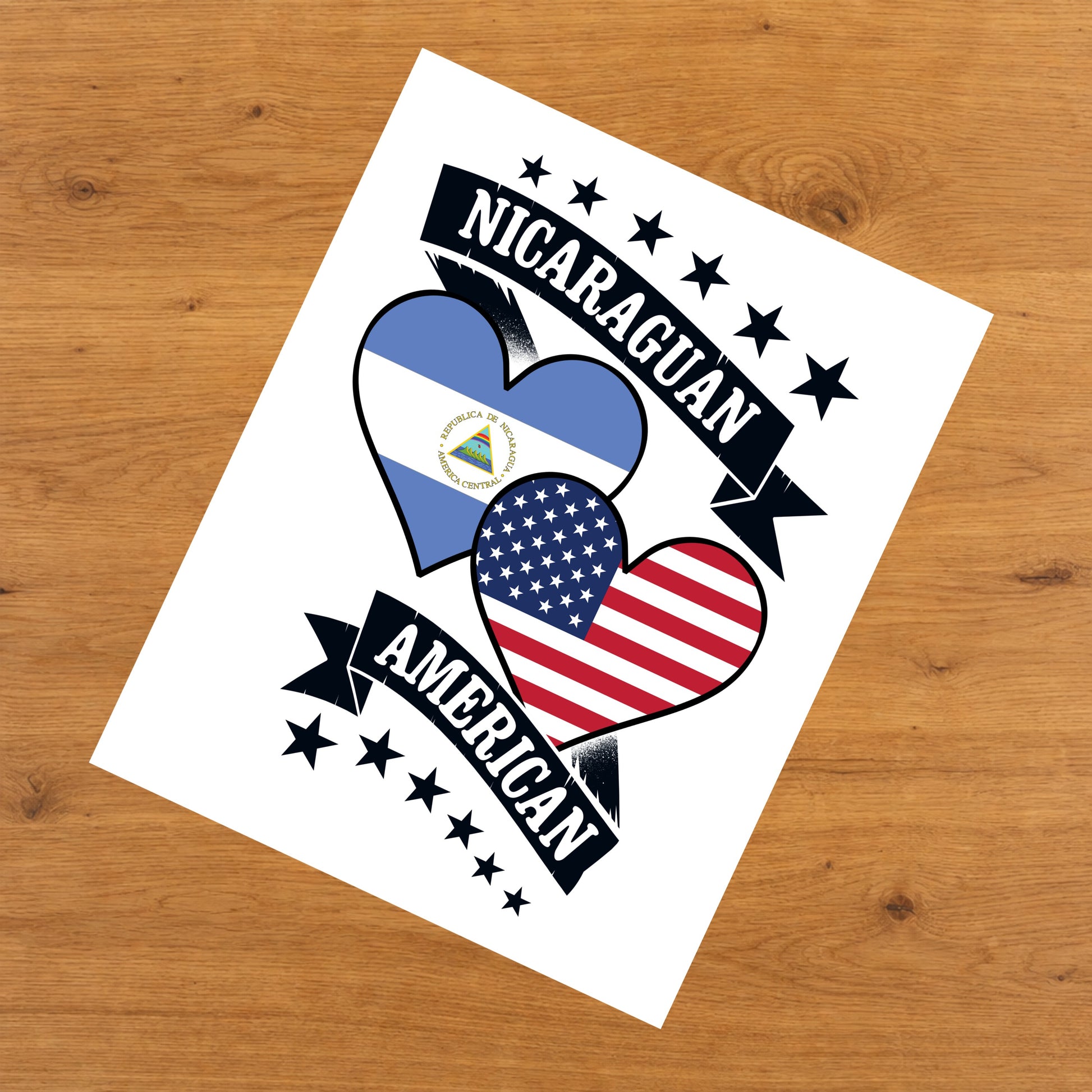 Nicaraguan American Heart Flags Nicaragua America 8"x10" Wall Art Print