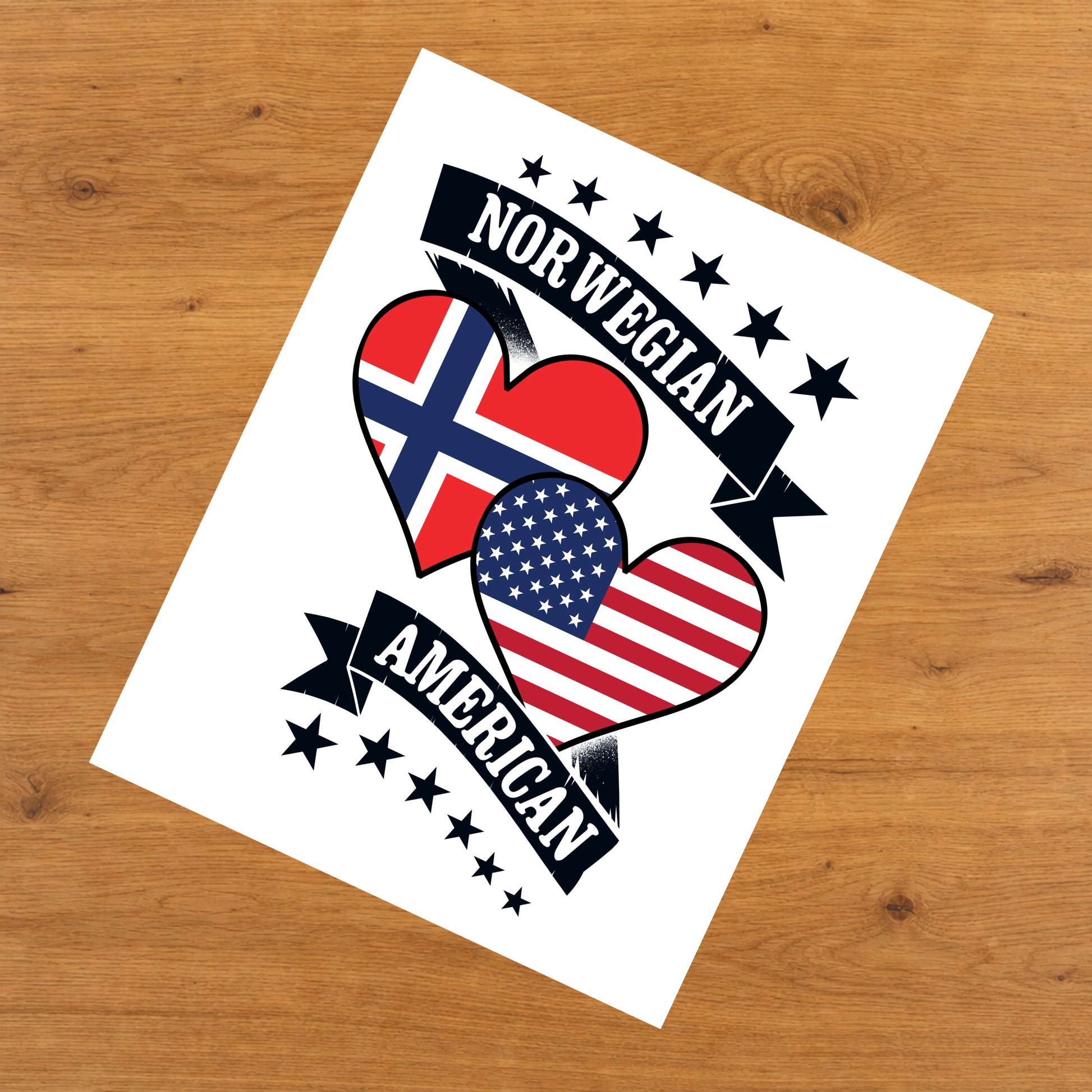 Norwegian American Heart Flags Norway America 8"x10" Wall Art Print