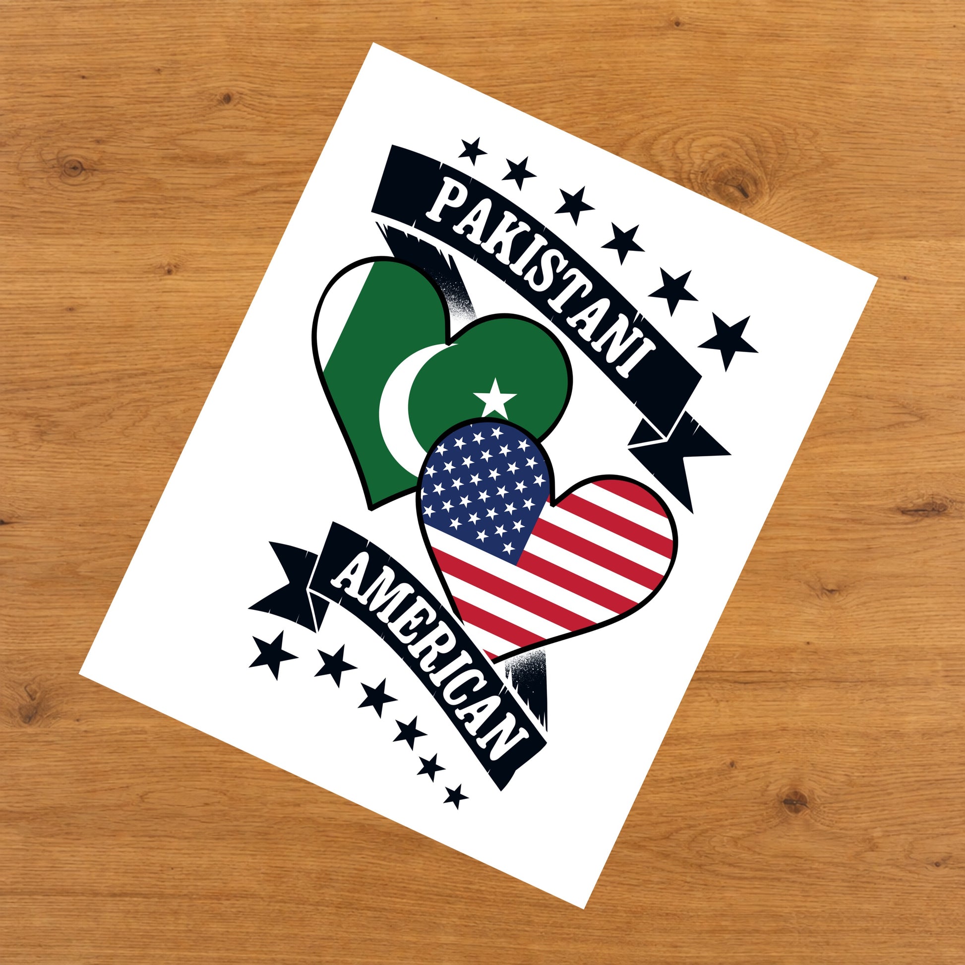 Pakistani American Heart Flags Pakistan America 8"x10" Wall Art Print