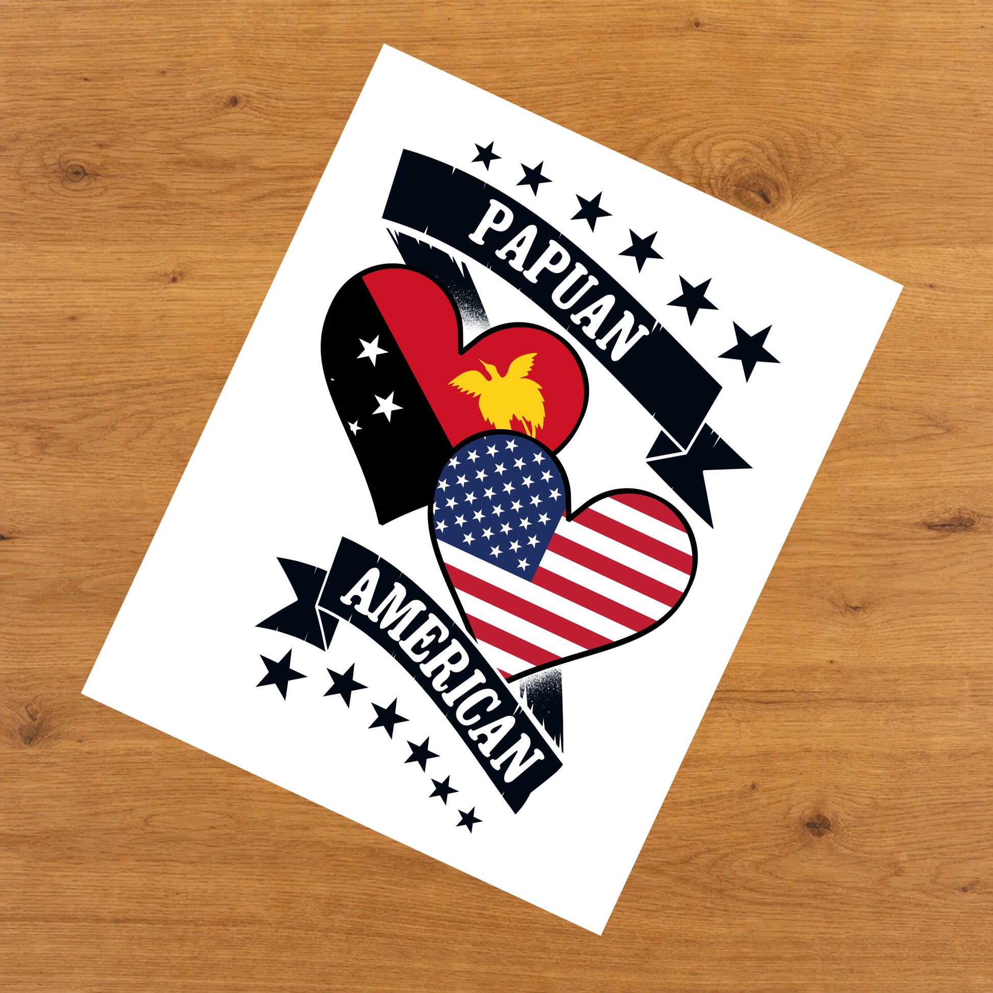 Papuan American Heart Flags Papua New Guinea America 8"x10" Wall Art Print