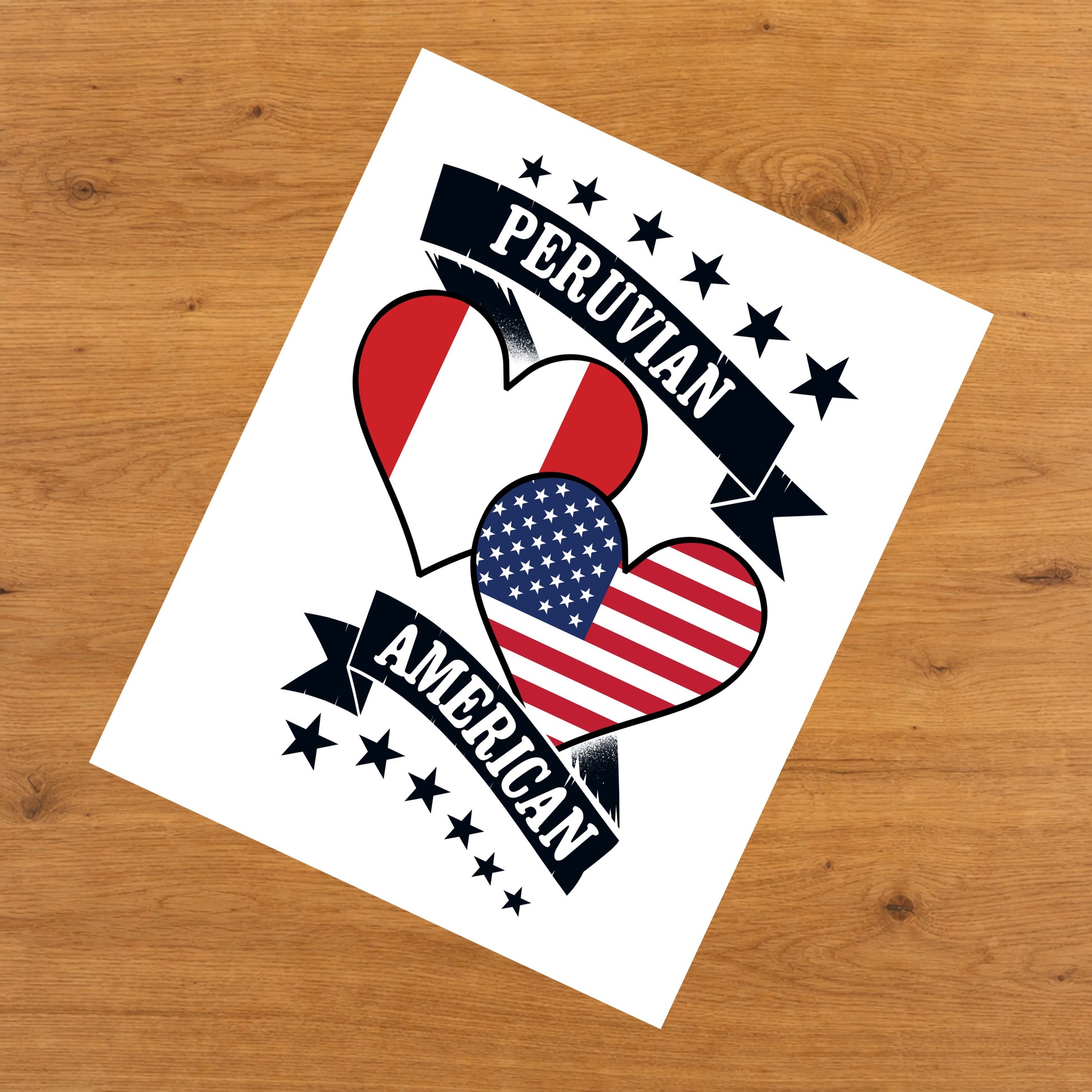 Peruvian American Heart Flags Peru America 8"x10" Wall Art Print