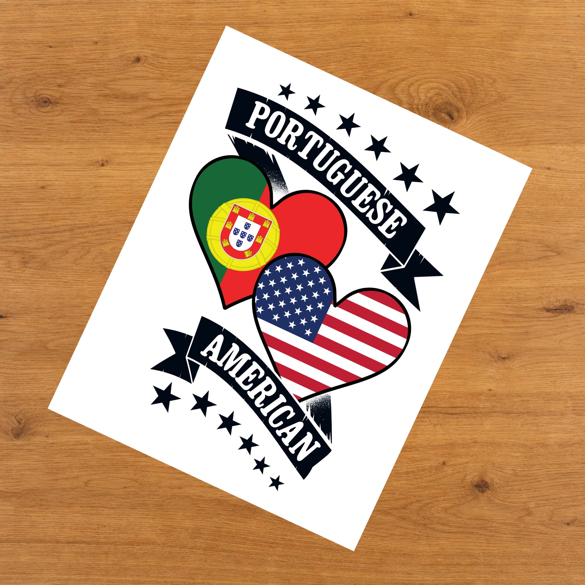 Portuguese American Heart Flags Portugal America 8"x10" Wall Art Print