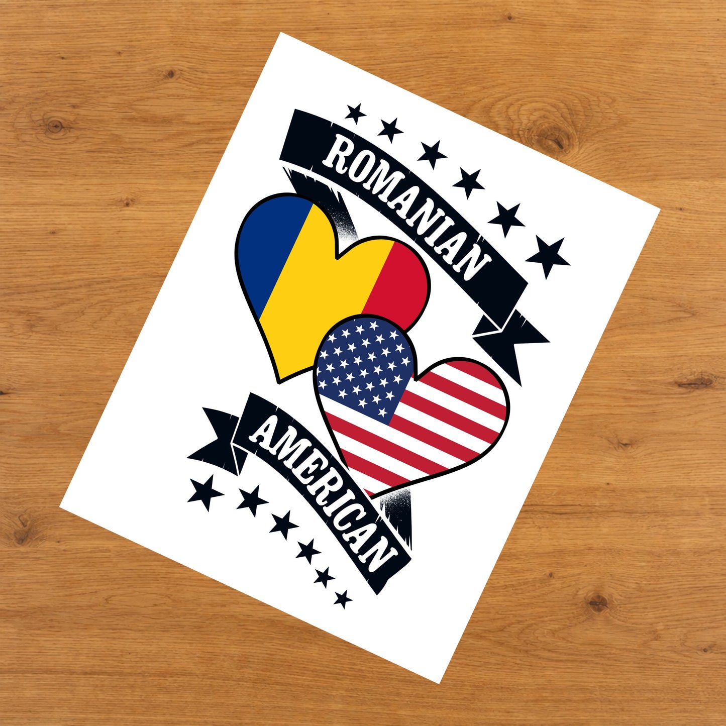 Romanian American Heart Flags Romania America 8"x10" Wall Art Print