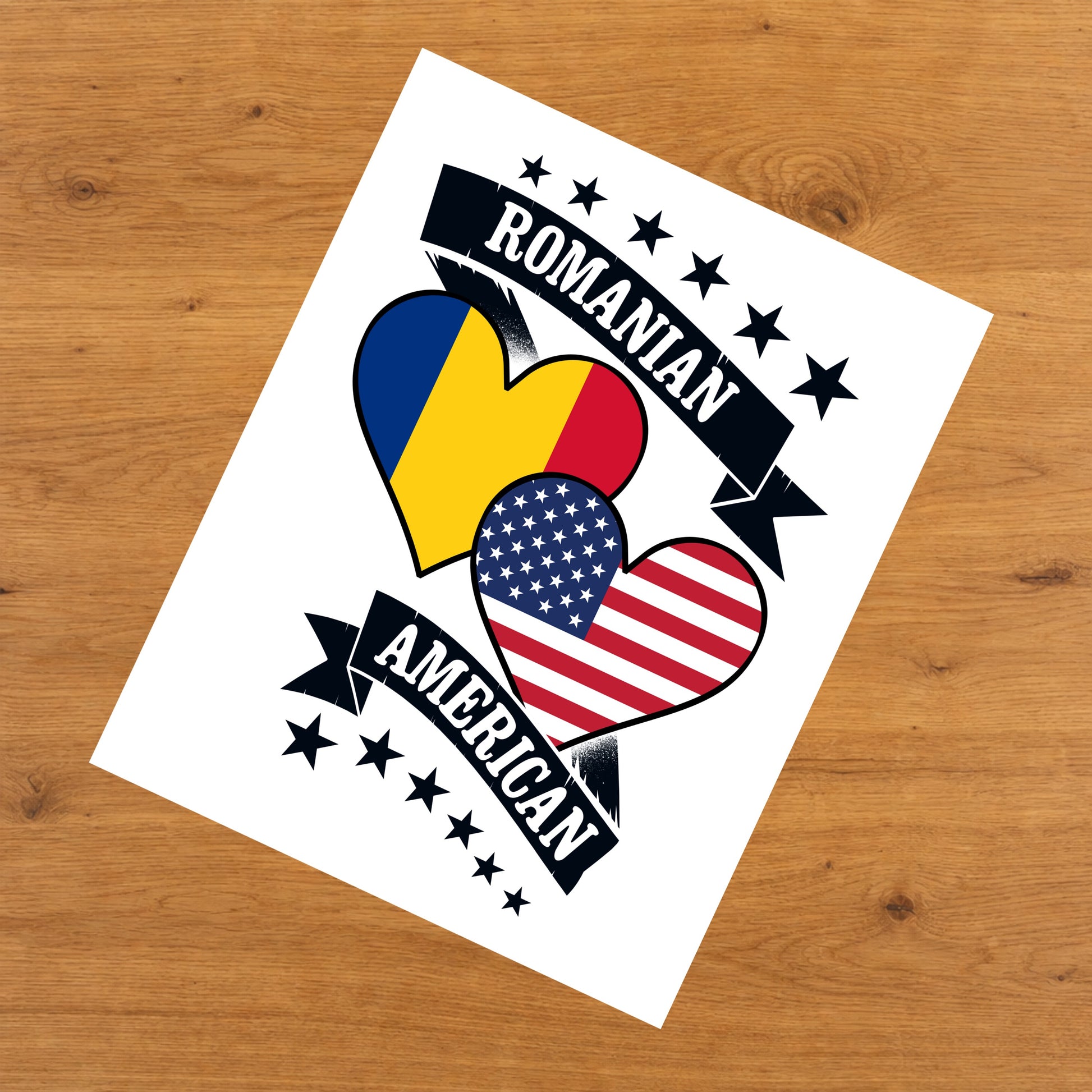 Romanian American Heart Flags Romania America 8"x10" Wall Art Print