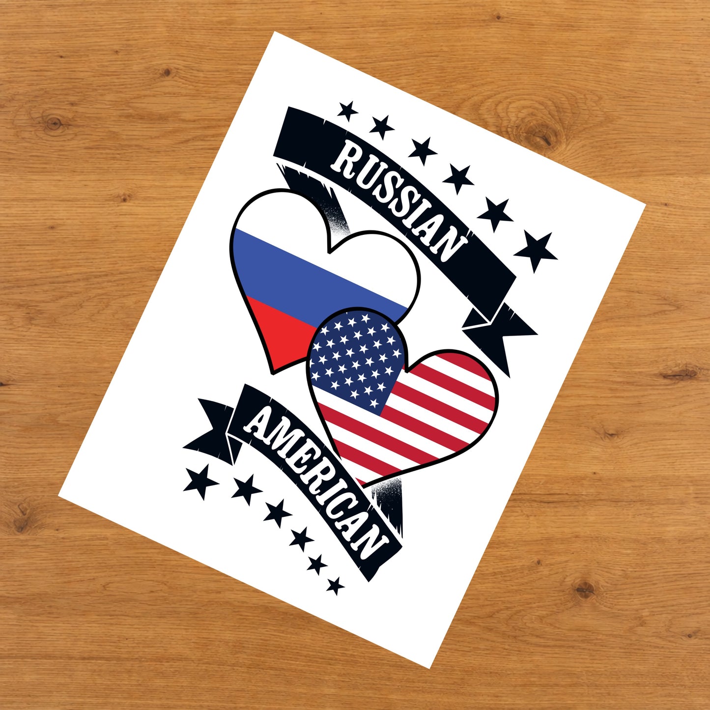 Russian American Heart Flags Russia America 8"x10" Wall Art Print