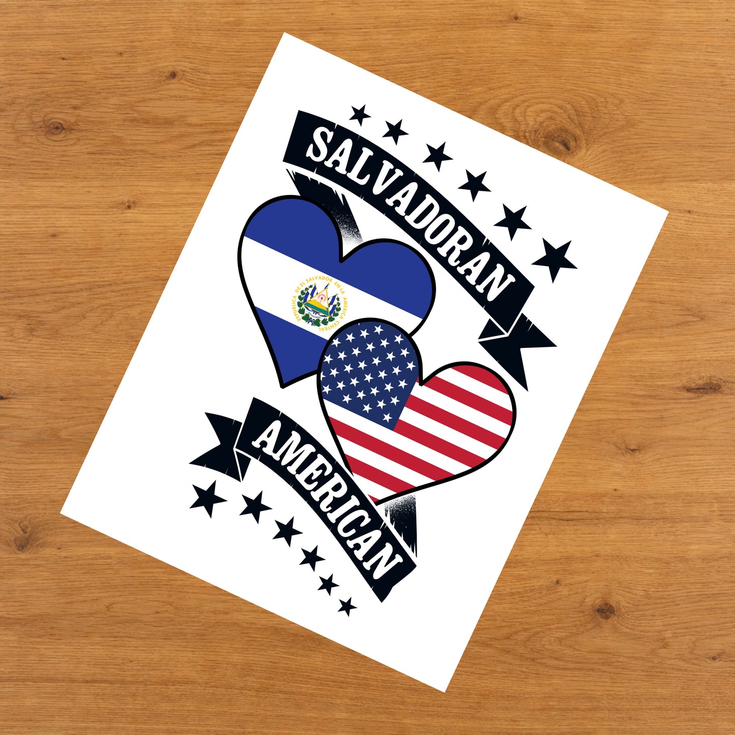 Salvadoran American Heart Flags El Salvador America 8"x10" Wall Art Print