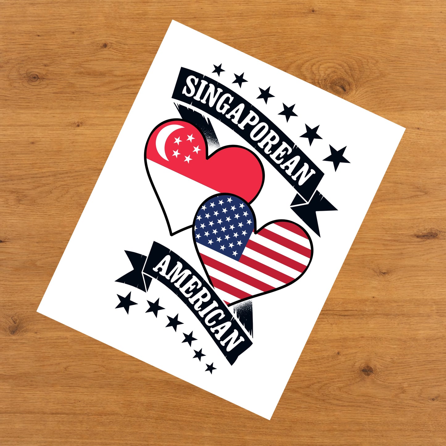 Singaporean American Heart Flags Singapore America 8"x10" Wall Art Print