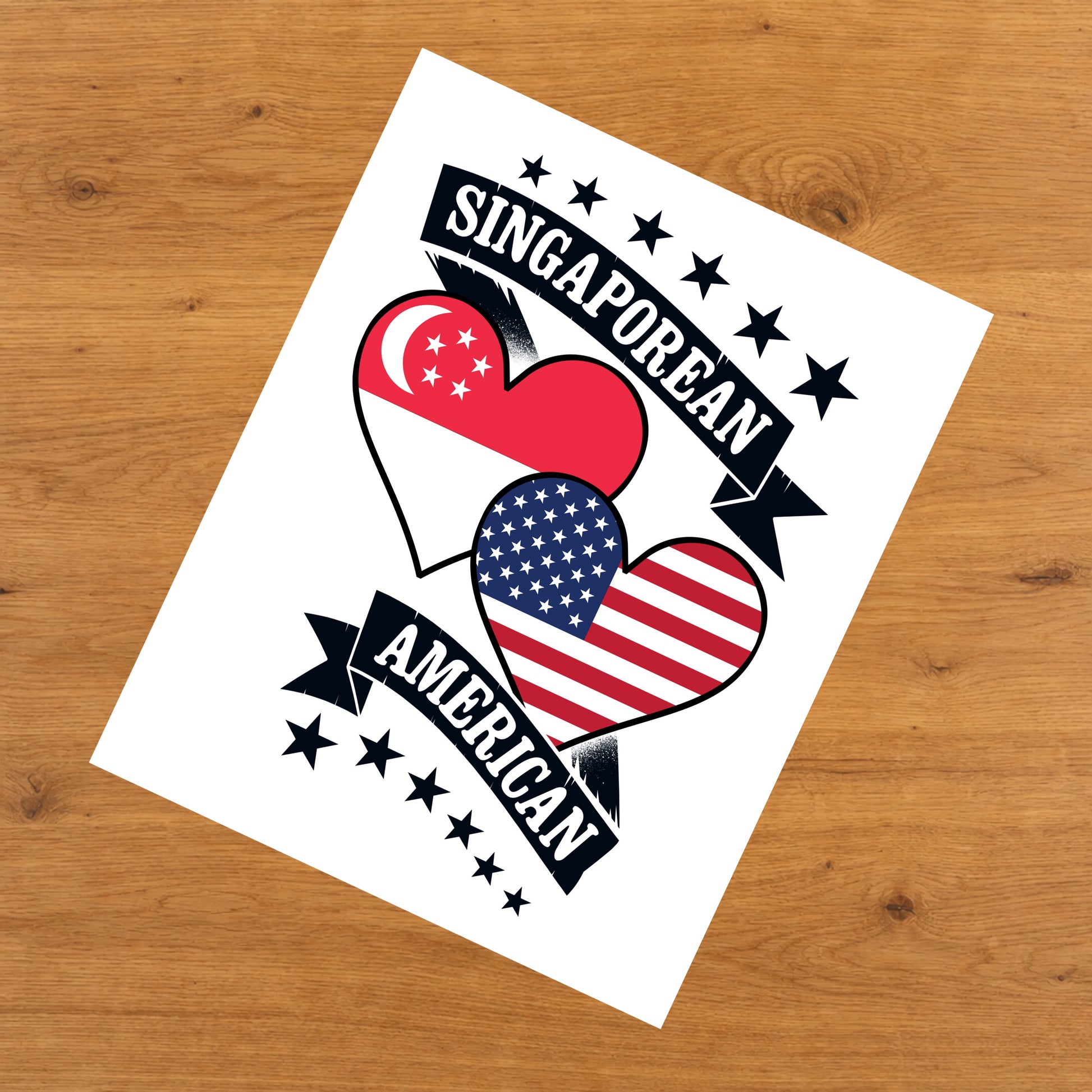 Singaporean American Heart Flags Singapore America 8"x10" Wall Art Print