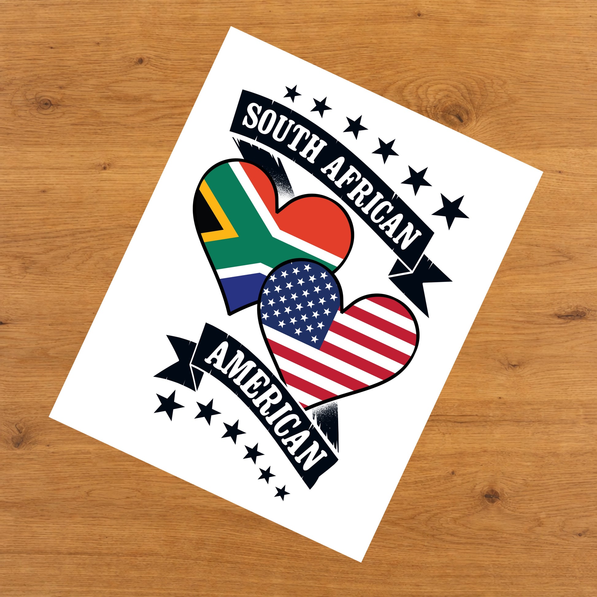 South African American Heart Flags South Africa America 8"x10" Wall Art Print