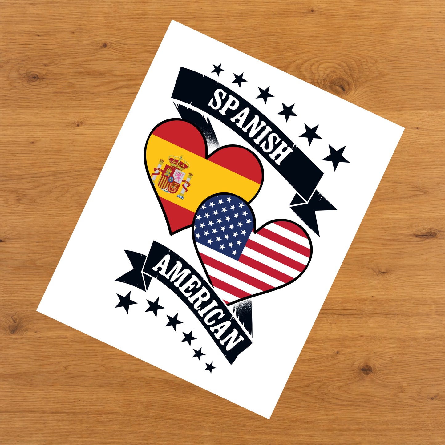 Spanish American Heart Flags Spain America 8"x10" Wall Art Print