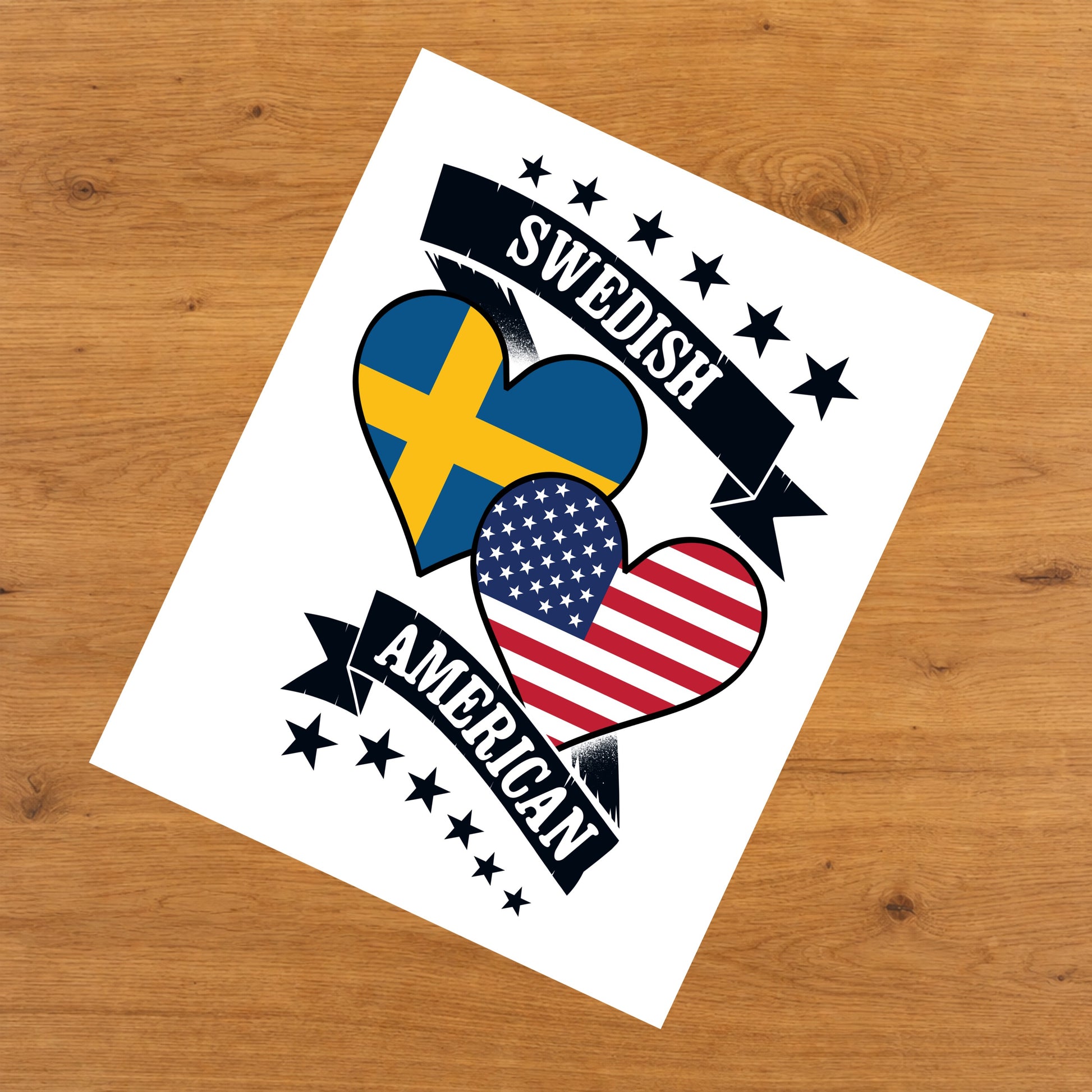 Swedish American Heart Flags Sweden America 8"x10" Wall Art Print