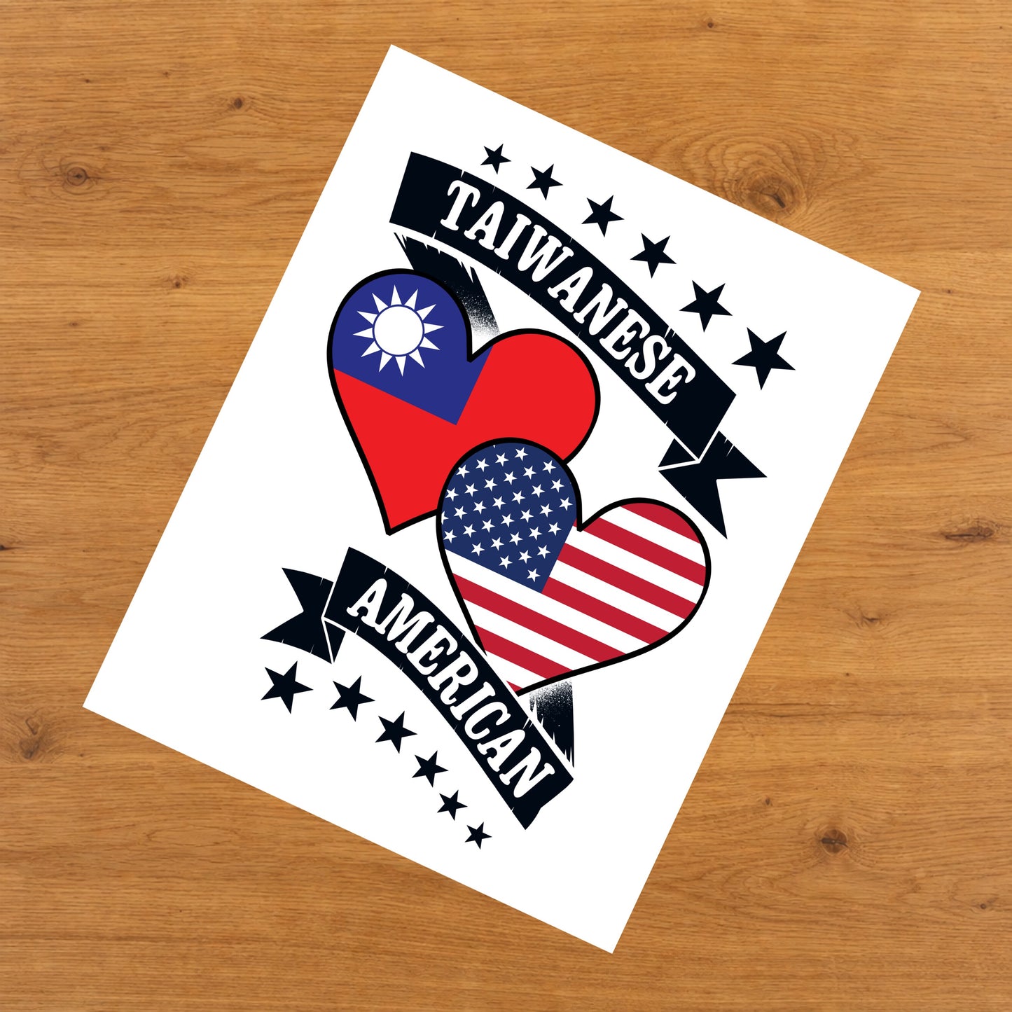 Taiwanese American Heart Flags Taiwan America 8"x10" Wall Art Print