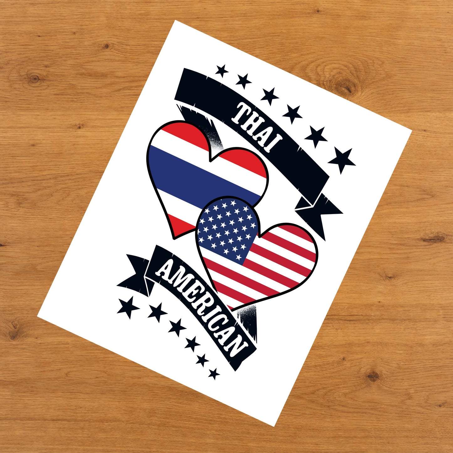 Thai American Heart Flags Thailand America 8"x10" Wall Art Print