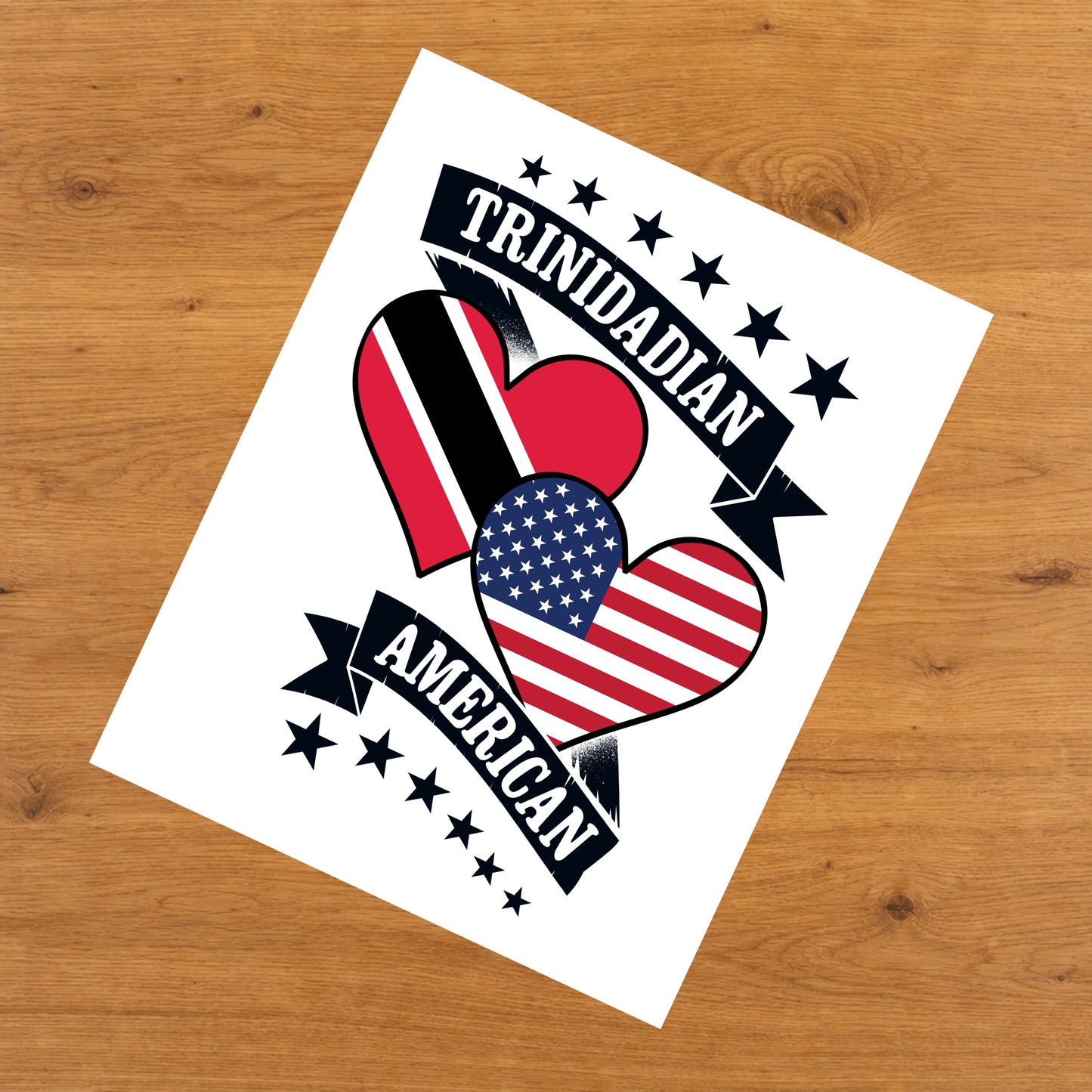 Trinidadian American Heart Flags Trinidad and Tobago America 8"x10" Wall Art Print