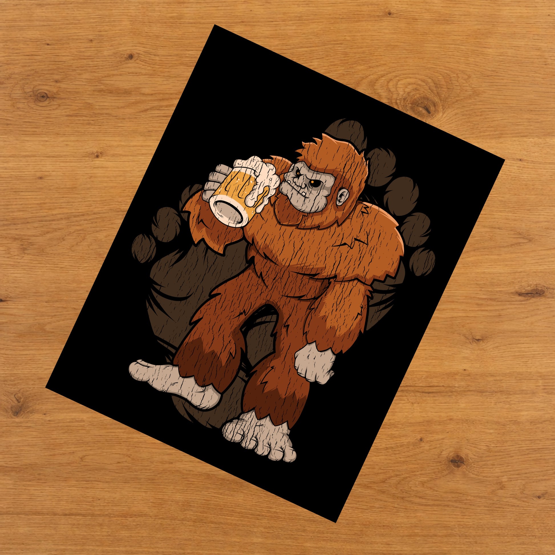 Bigfoot Beer Art - Sasquatch Drinking Beer 8"x10" Wall Art Print