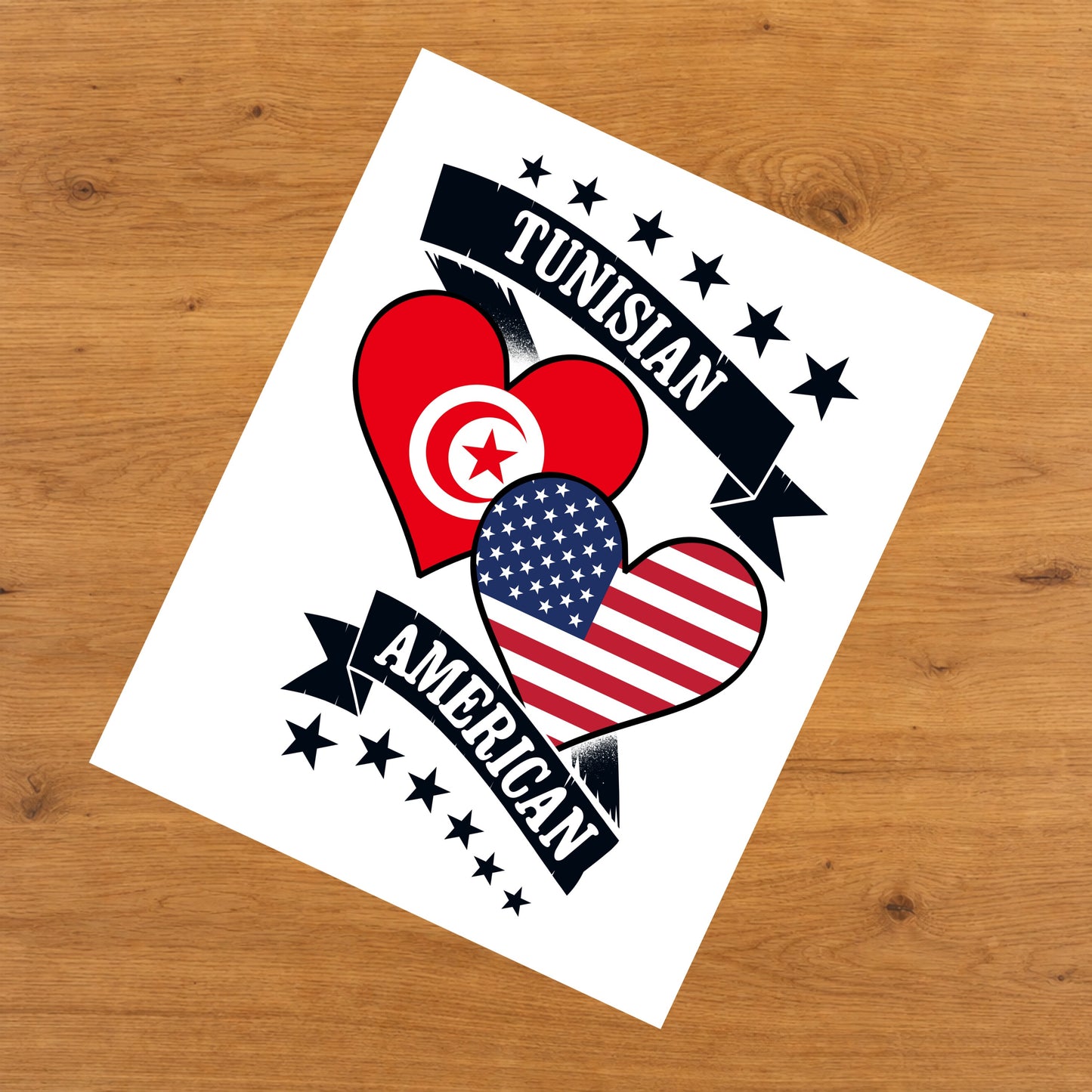 Tunisian American Heart Flags Tunisia America 8"x10" Wall Art Print