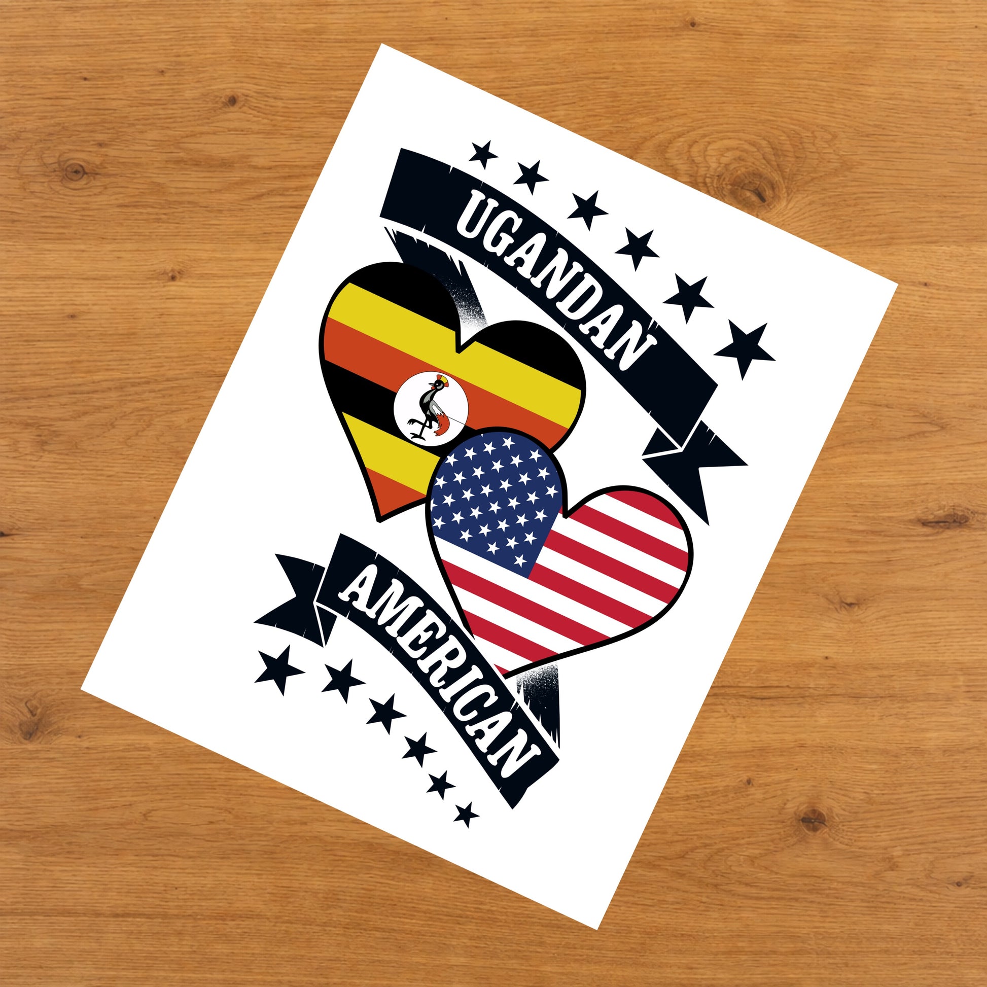 Ugandan American Heart Flags Uganda America 8"x10" Wall Art Print