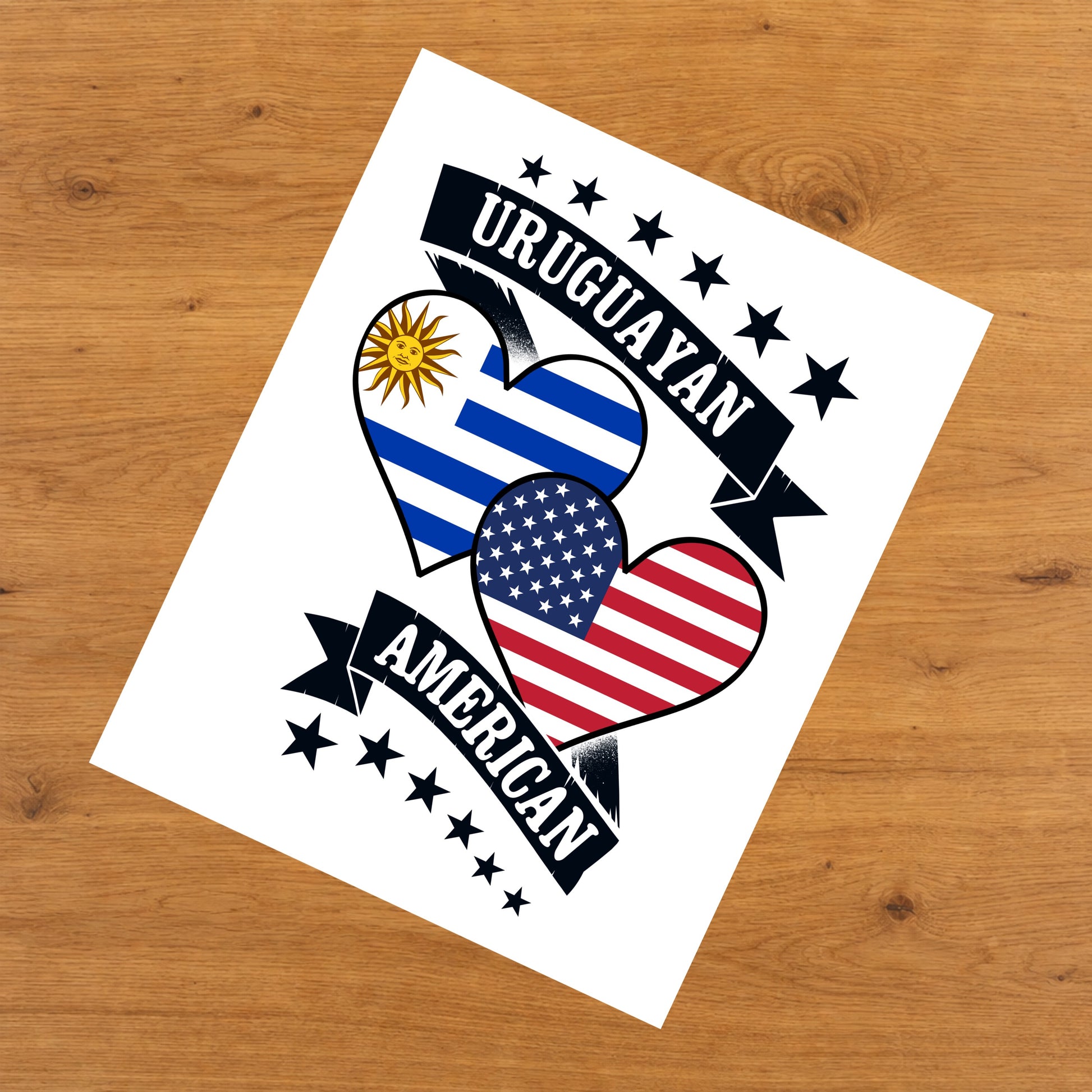 Uruguayan American Heart Flags Uruguay America 8"x10" Wall Art Print