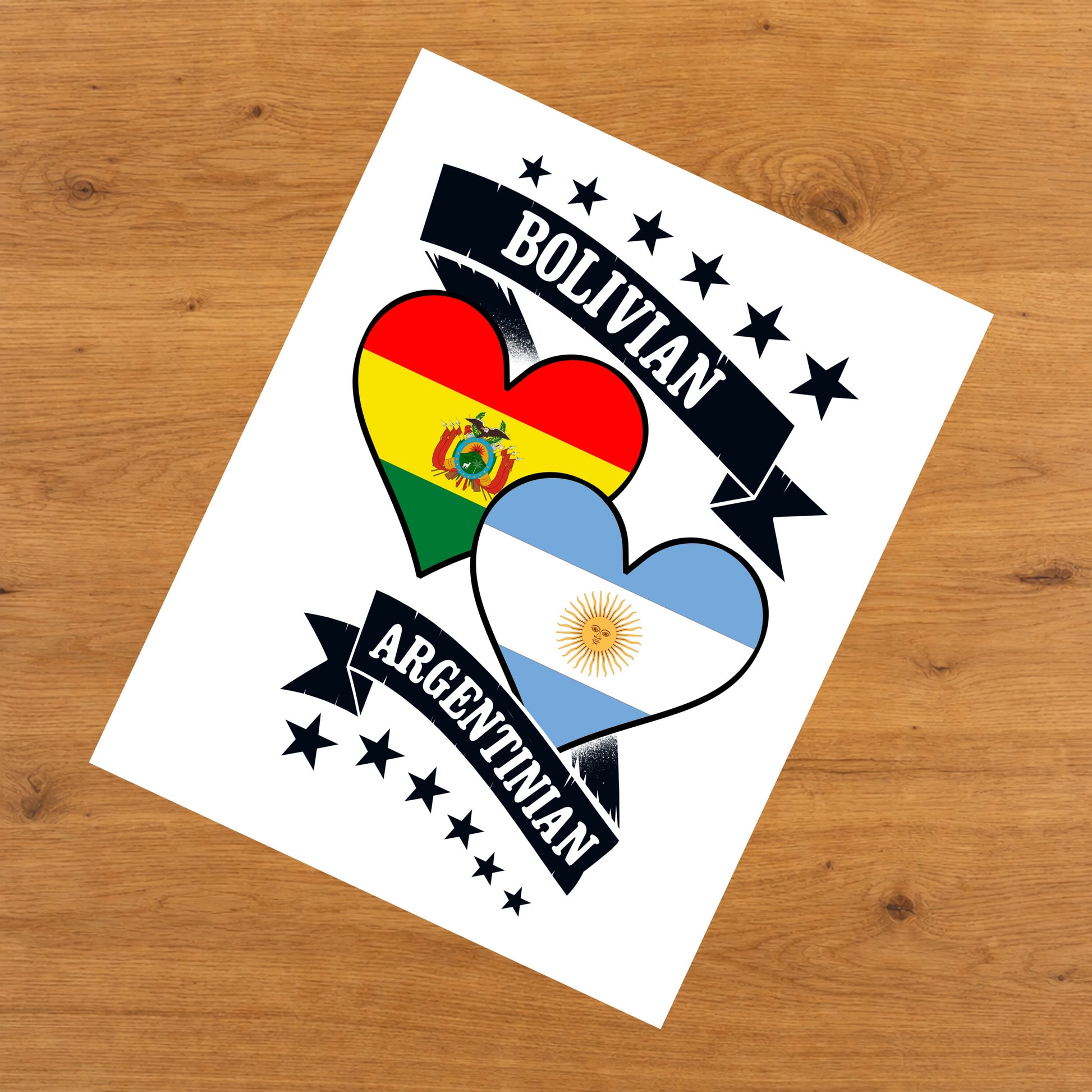 Bolivian Argentinian Heart Flags Bolivia Argentina 8"x10" Wall Art Print