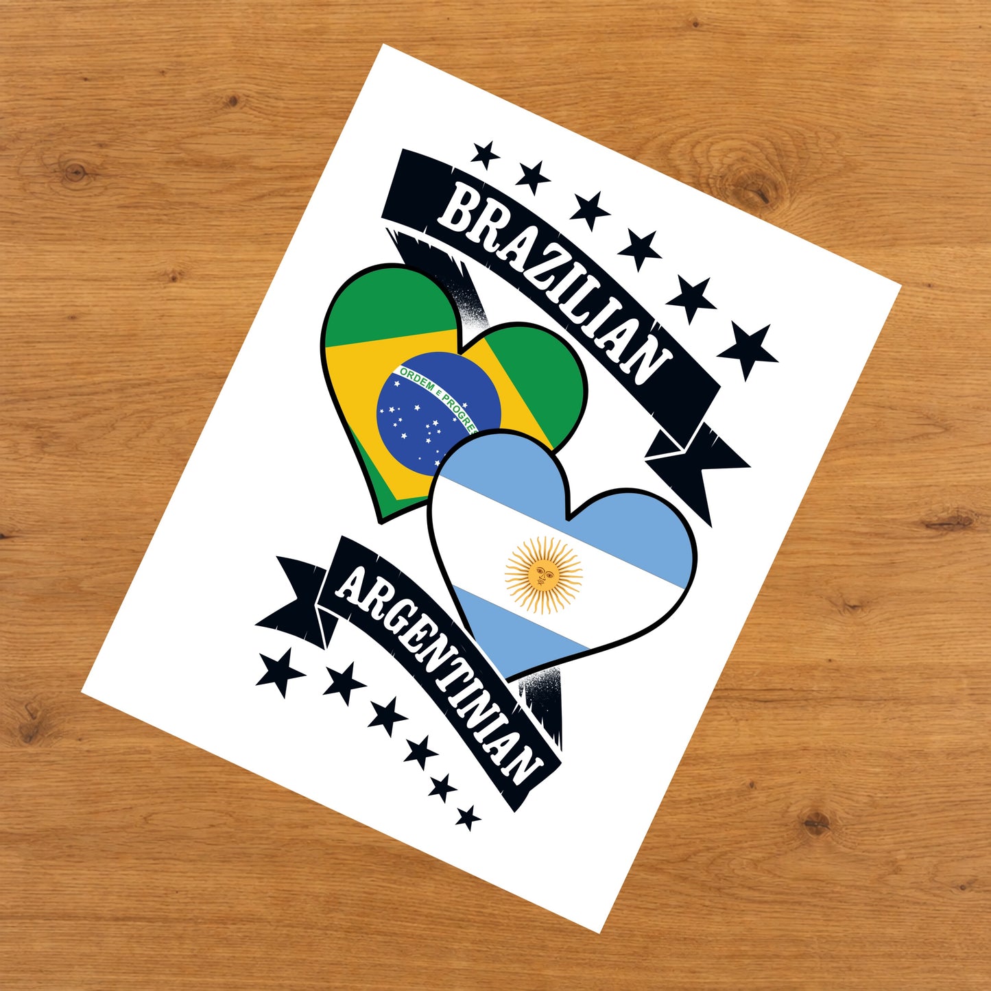 Brazilian Argentinian Heart Flags Brazil Argentina 8"x10" Wall Art Print