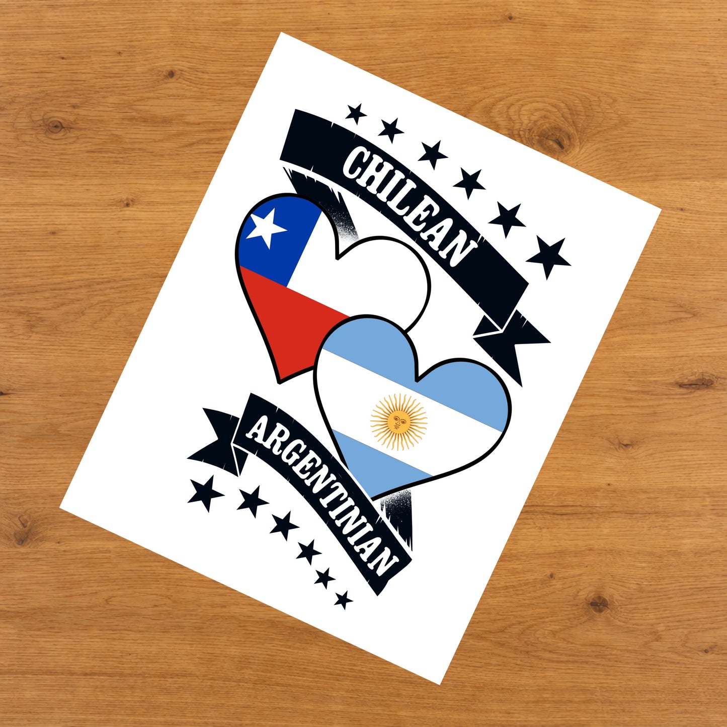 Chilean Argentinian Heart Flags Chile Argentina 8"x10" Wall Art Print