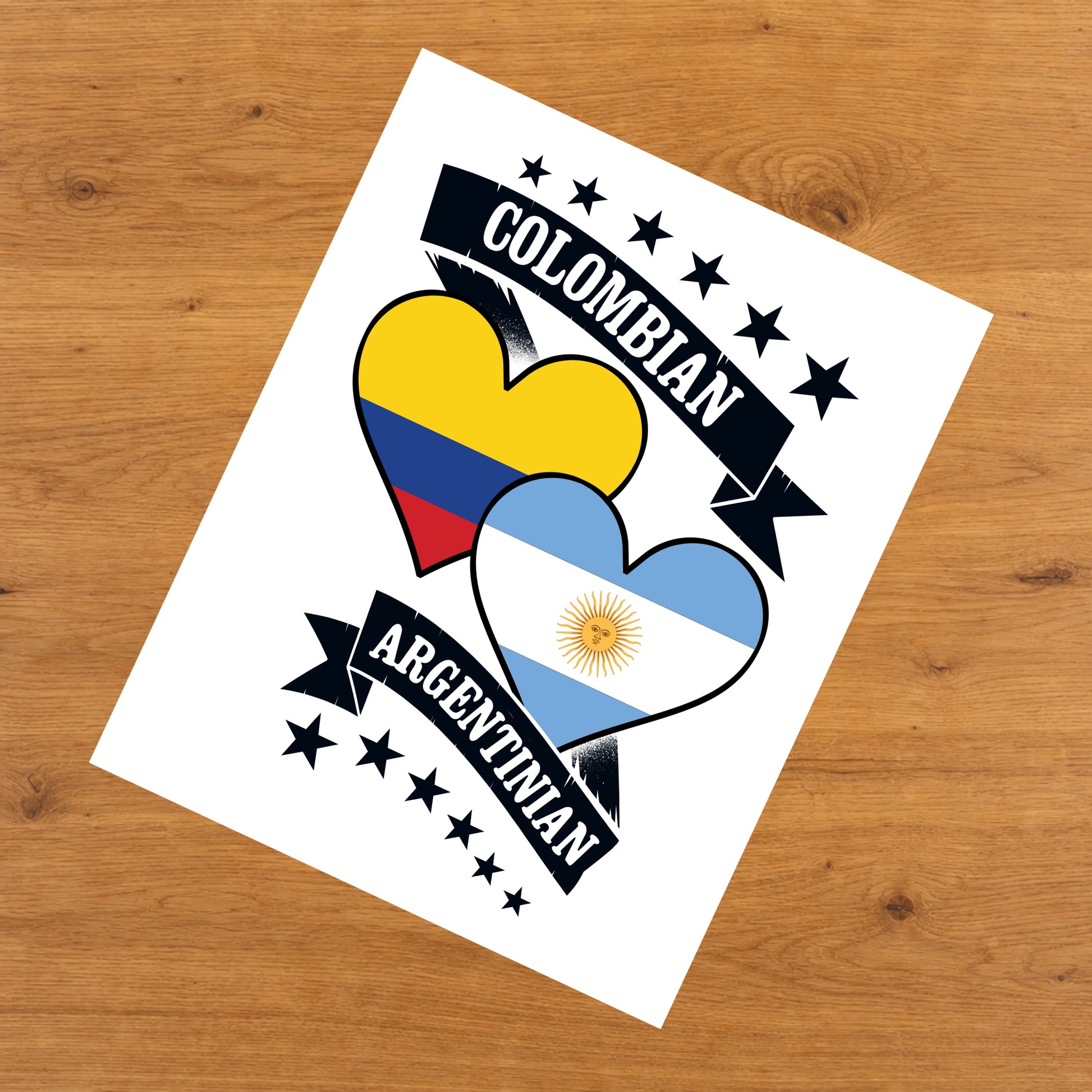 Colombian Argentinian Heart Flags Colombia Argentina 8"x10" Wall Art Print