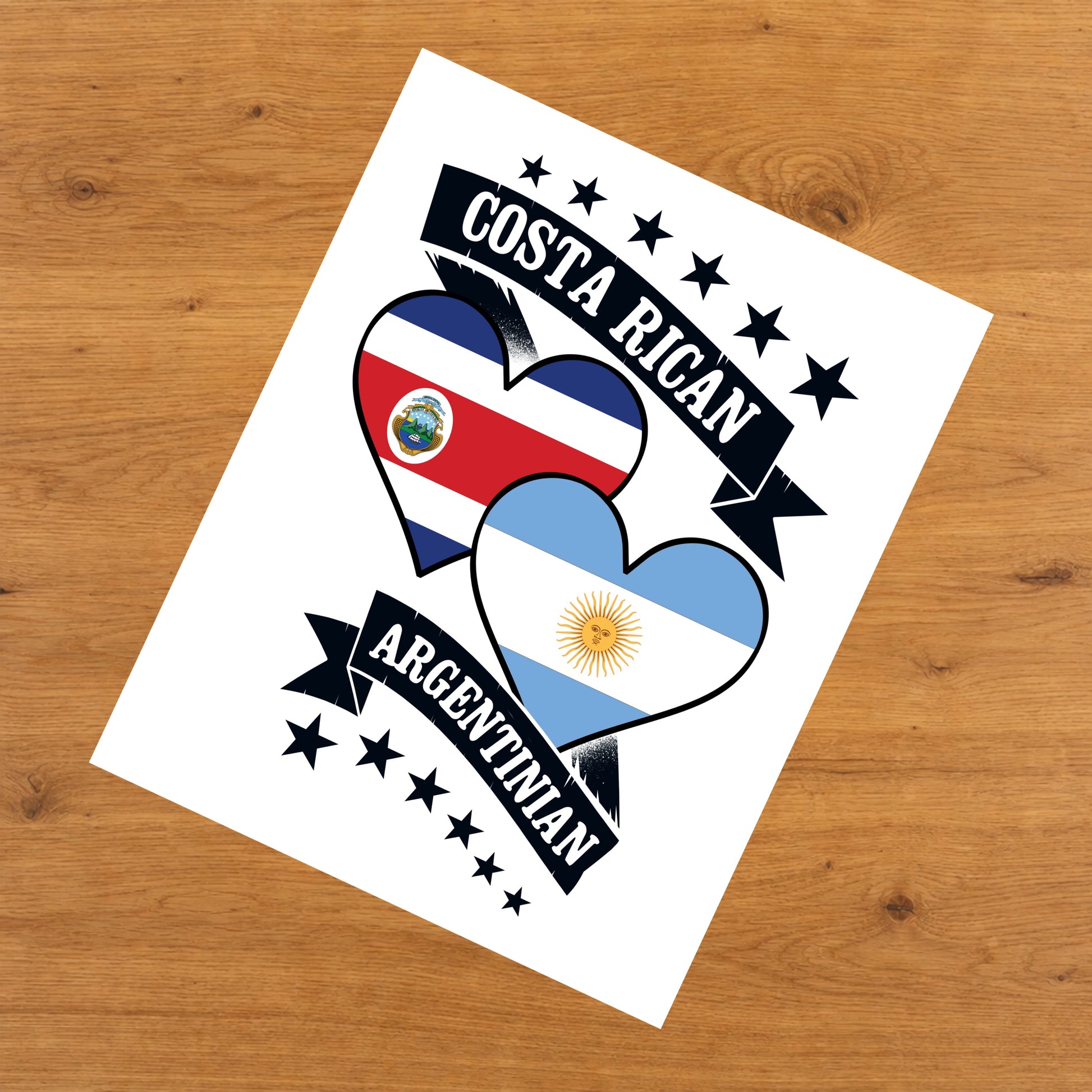 Costa Rican Argentinian Heart Flags Costa Rica Argentina 8"x10" Wall Art Print