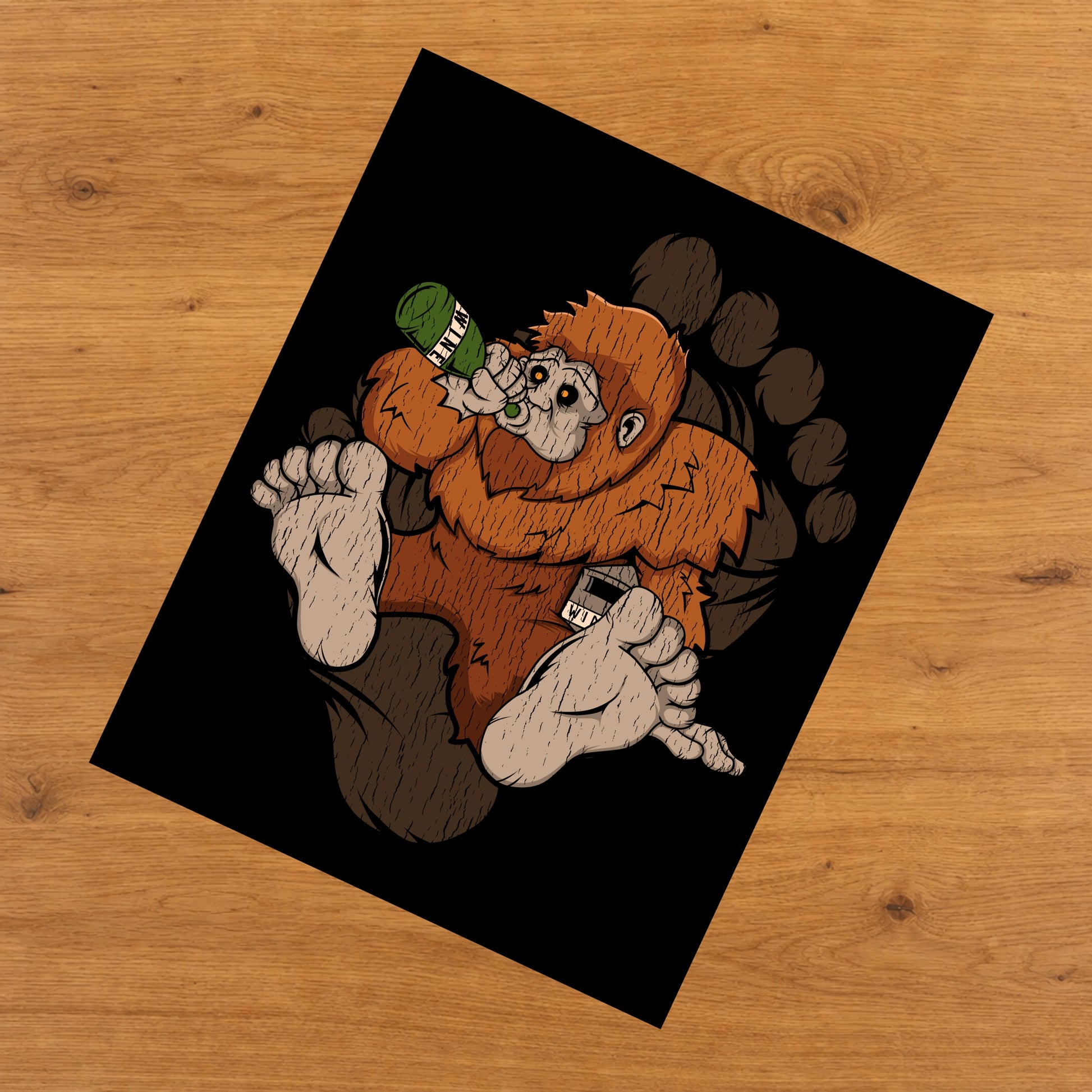 Bigfoot Wine Art - Sasquatch Drinking Wine 8"x10" Wall Art Print