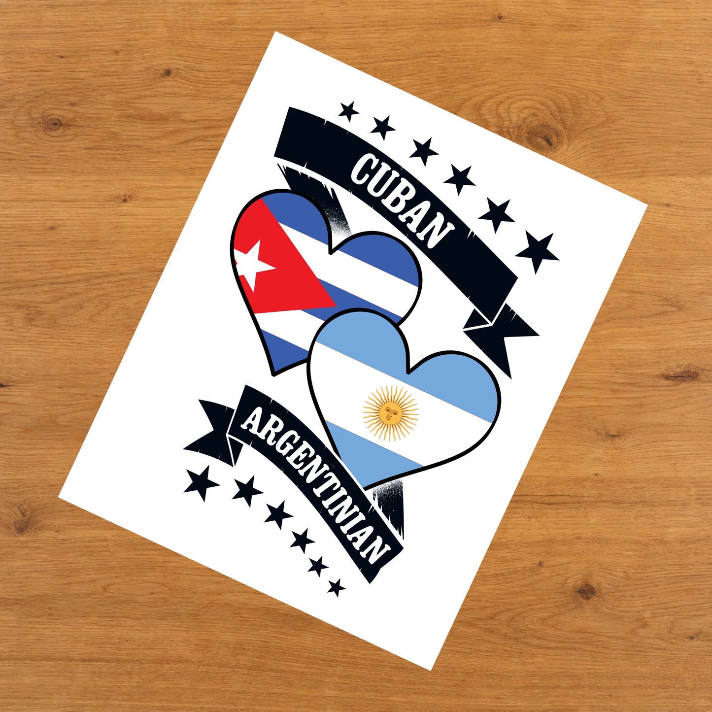 Cuban Argentinian Heart Flags Cuba Argentina 8"x10" Wall Art Print
