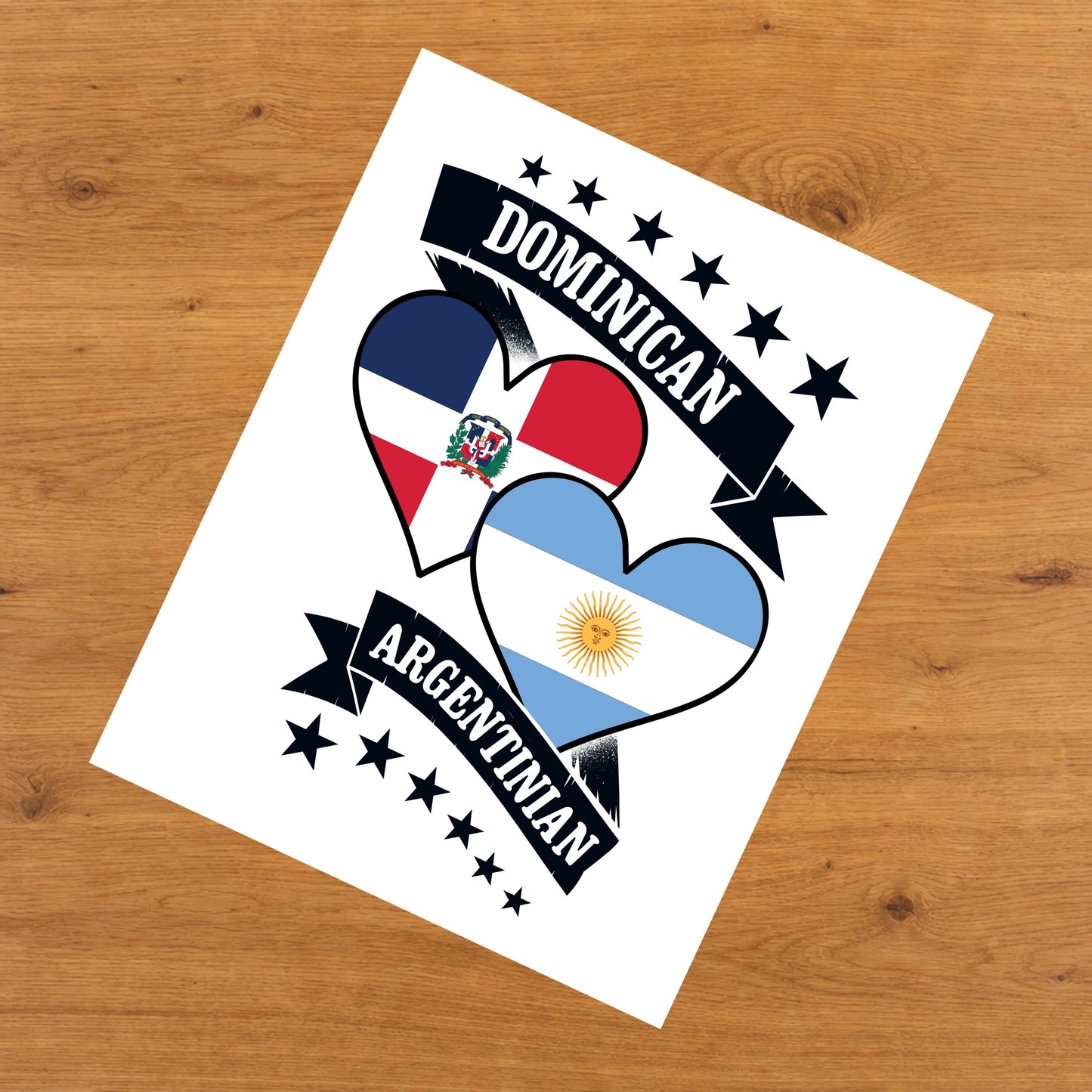 Dominican Argentinian Heart Flags Dominican Republic Argentina 8"x10" Wall Art Print