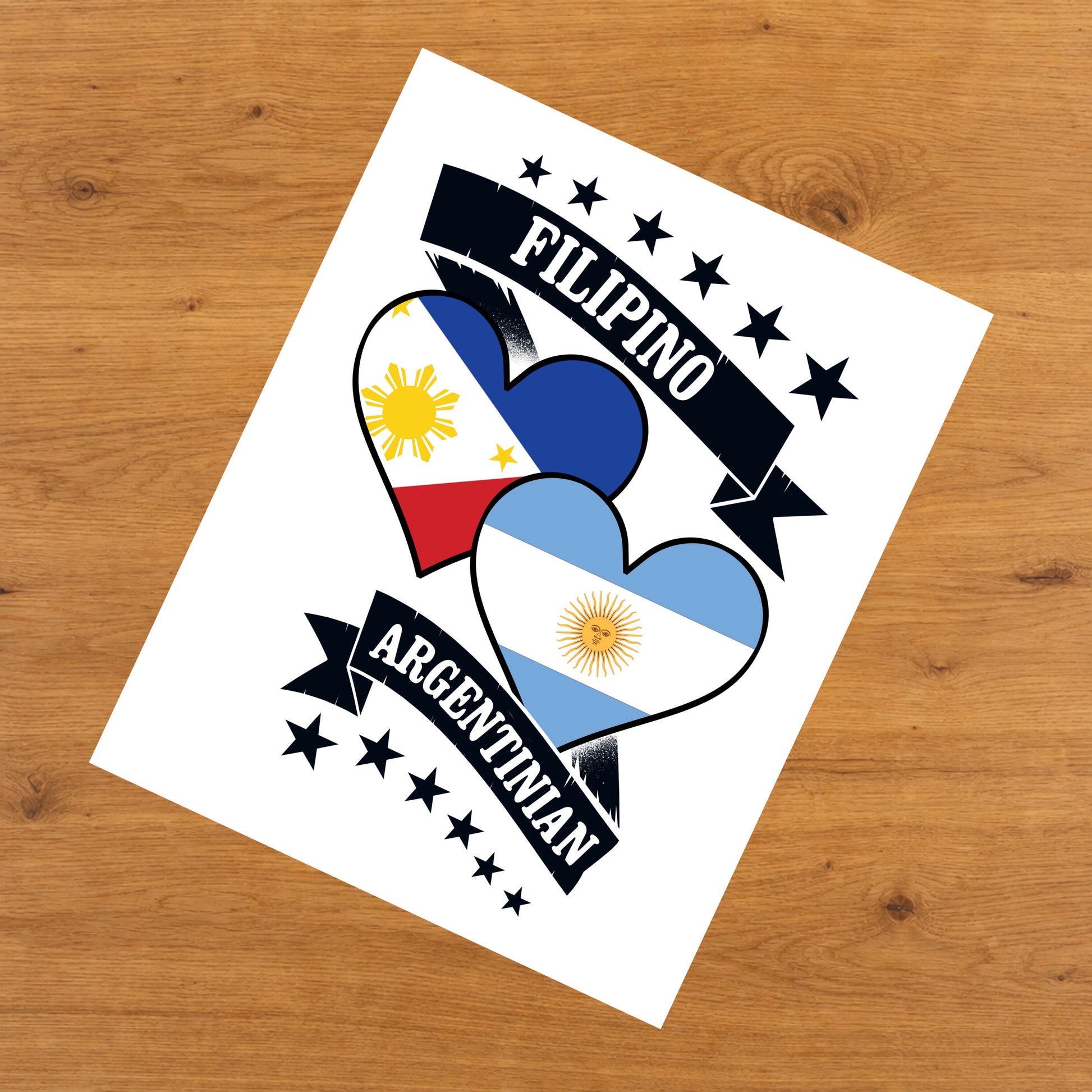 Filipino Argentinian Heart Flags Philippines Argentina 8"x10" Wall Art Print