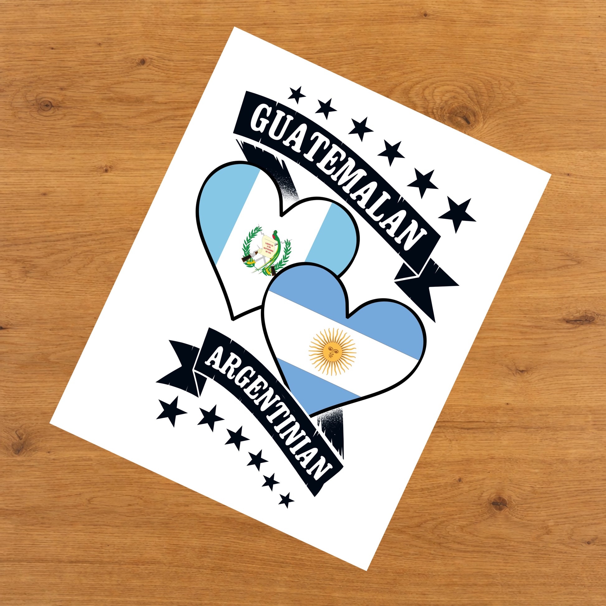 Guatemalan Argentinian Heart Flags Guatemala Argentina 8"x10" Wall Art Print