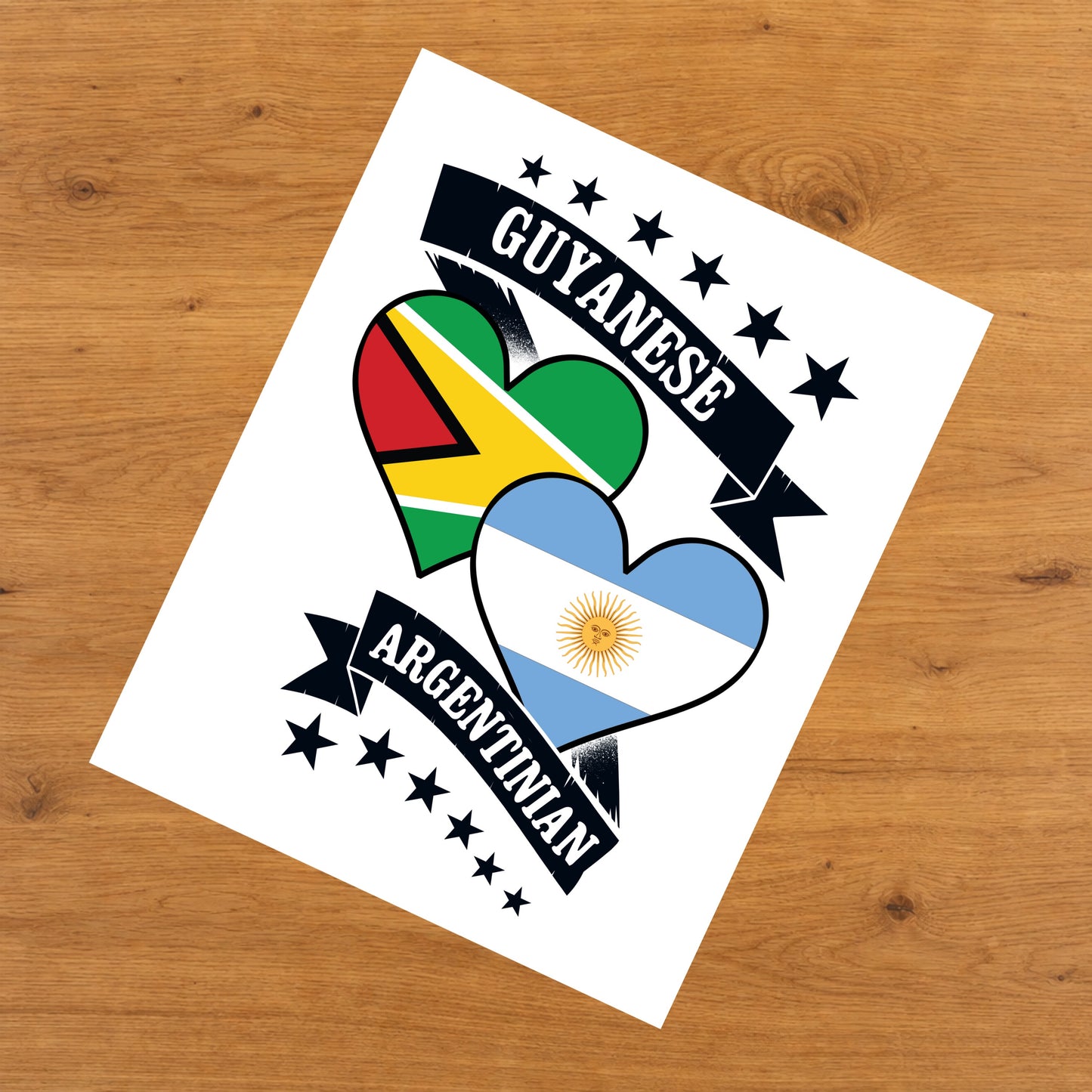 Guyanese Argentinian Heart Flags Guyana Argentina 8"x10" Wall Art Print