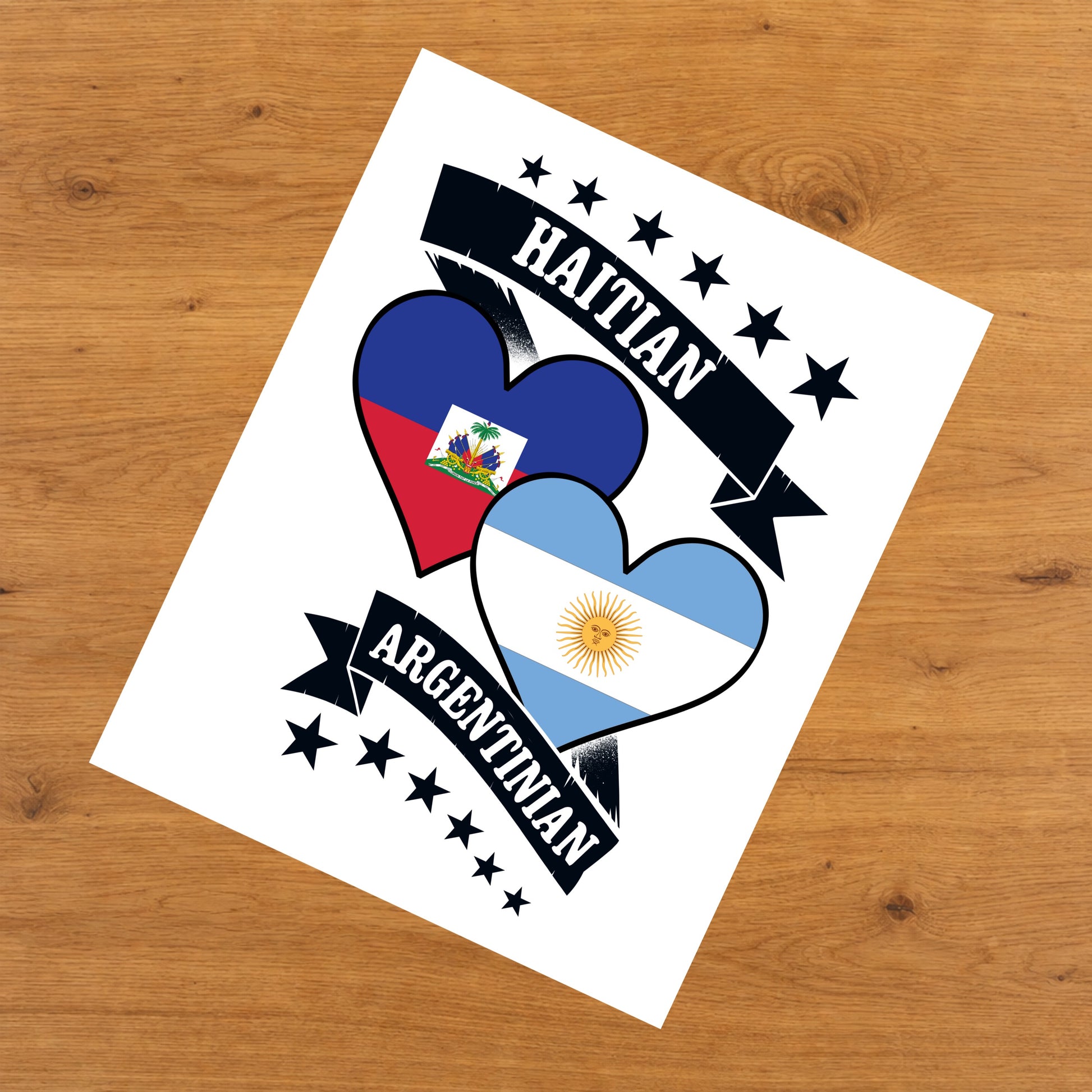 Haitian Argentinian Heart Flags Haiti Argentina 8"x10" Wall Art Print