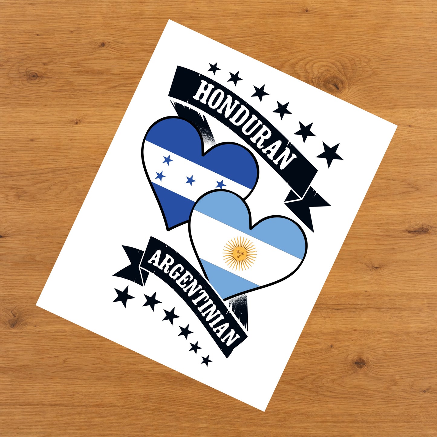 Honduran Argentinian Heart Flags Honduras Argentina 8"x10" Wall Art Print