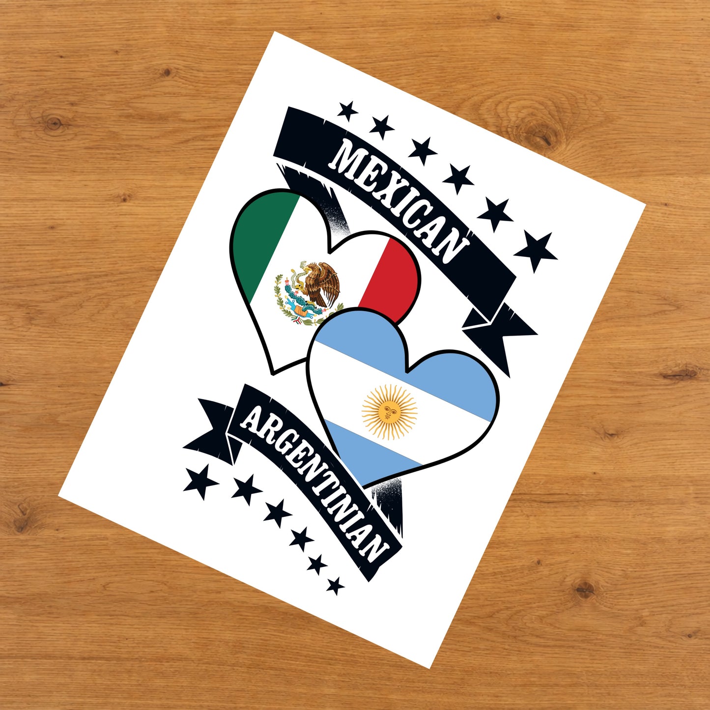 Mexican Argentinian Heart Flags Mexico Argentina 8"x10" Wall Art Print