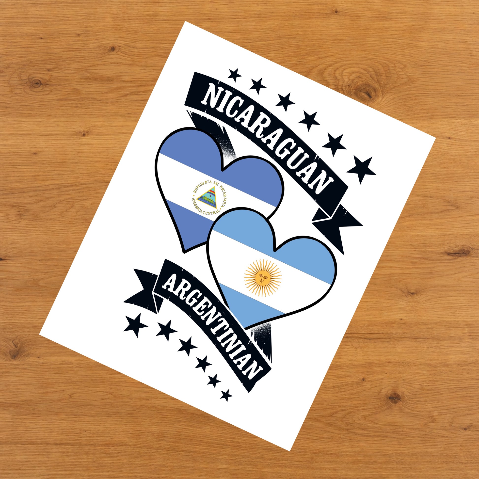 Nicaraguan Argentinian Heart Flags Nicaragua Argentina 8"x10" Wall Art Print